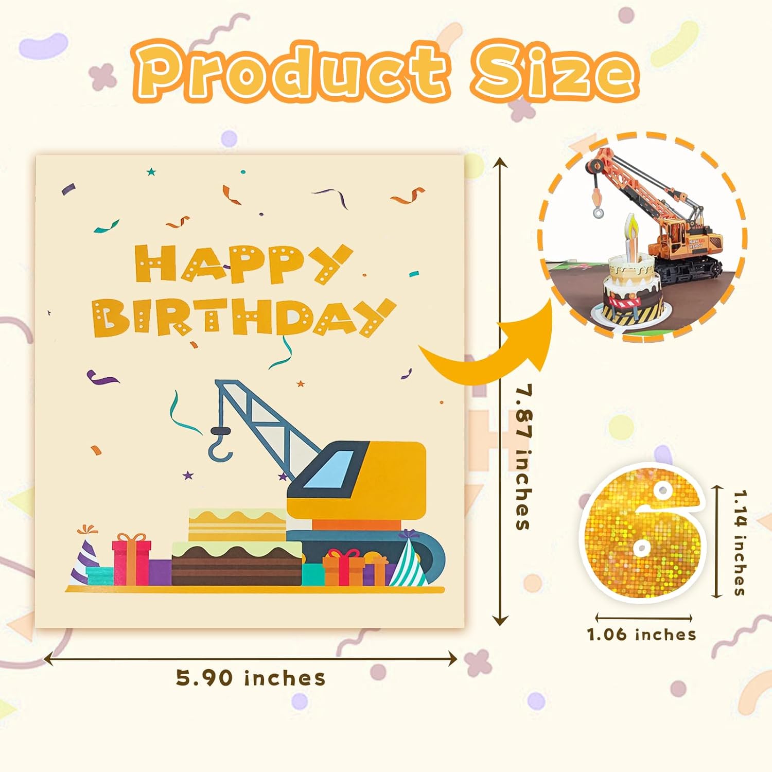 Tarjeta de felicitación 3D de 6 cumpleaños con luz y música, tarjeta de camión grúa para niño, sobrino, nieto, hijo, niño pequeño, con sobre,