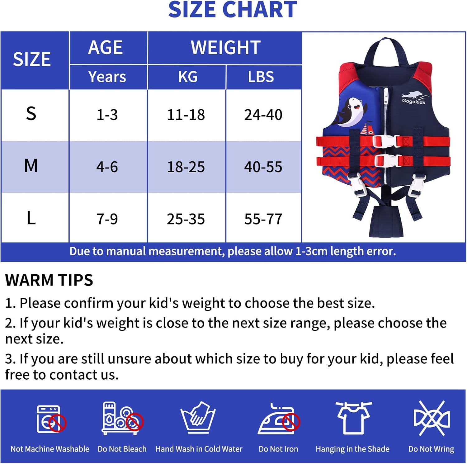 Gogokids Chaleco de natación para niños, flotadores para niños pequeños, para aprender a nadar, chaqueta flotante con correa de seguridad ajustable,