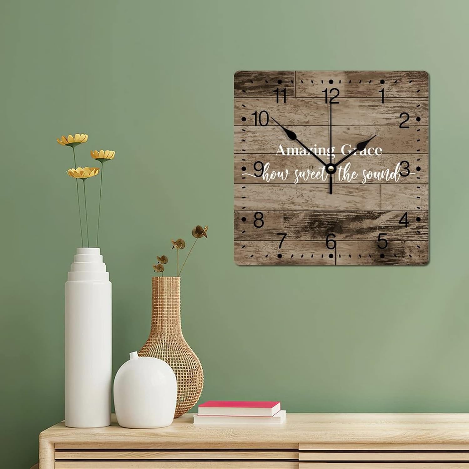 Reloj de pared de PVC Amazing Grace How Sweet The Sound Reloj de pared inspirador con cita literaria de 10 pulgadas, cuadrado, silencioso, sin
