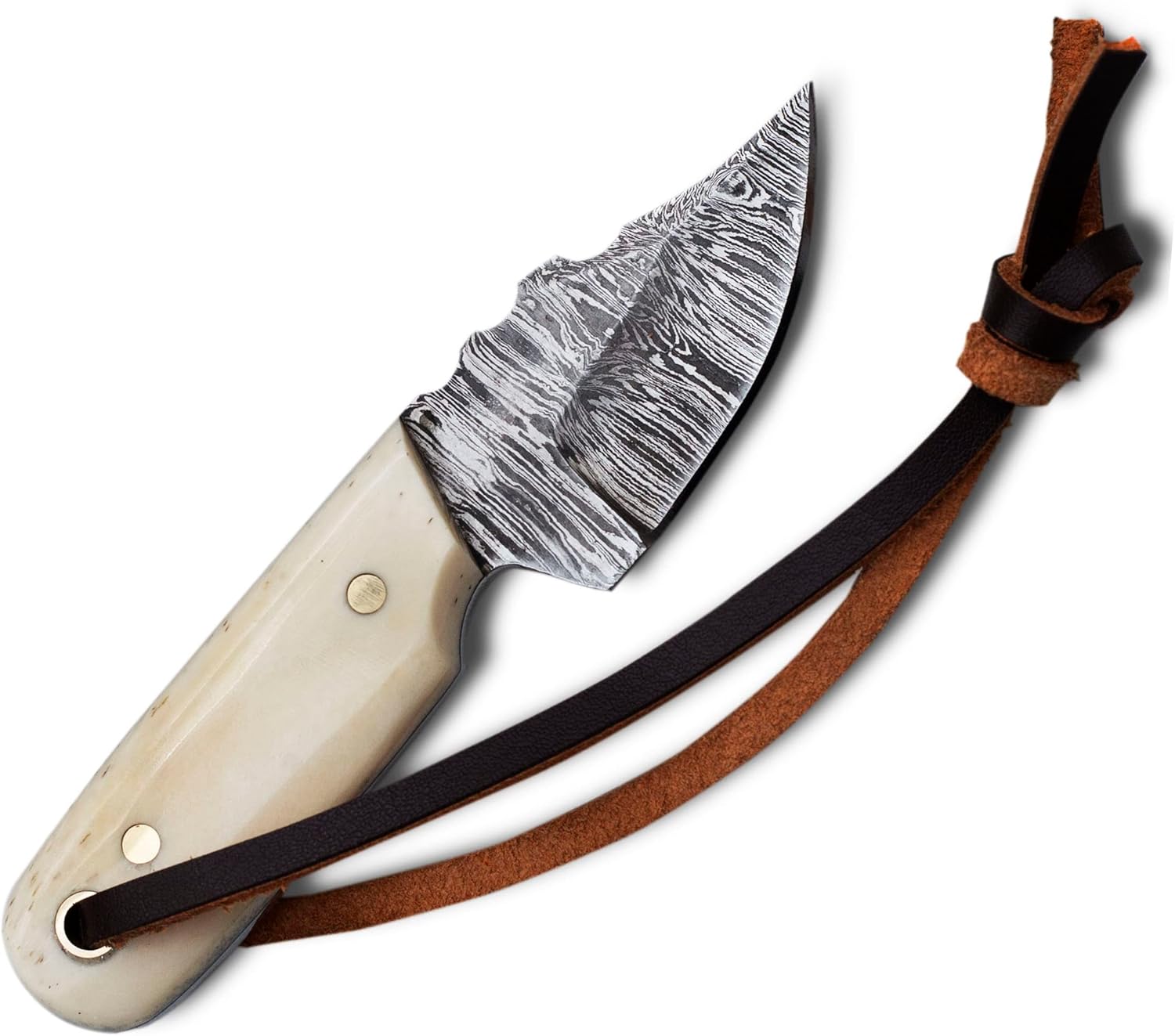 MEDIEVAL SUPPLIES Cuchillo EDC de acero de Damasco de 4.5 pulgadas, hoja fija mini para desollar, supervivencia, camping y entusiastas del aire
