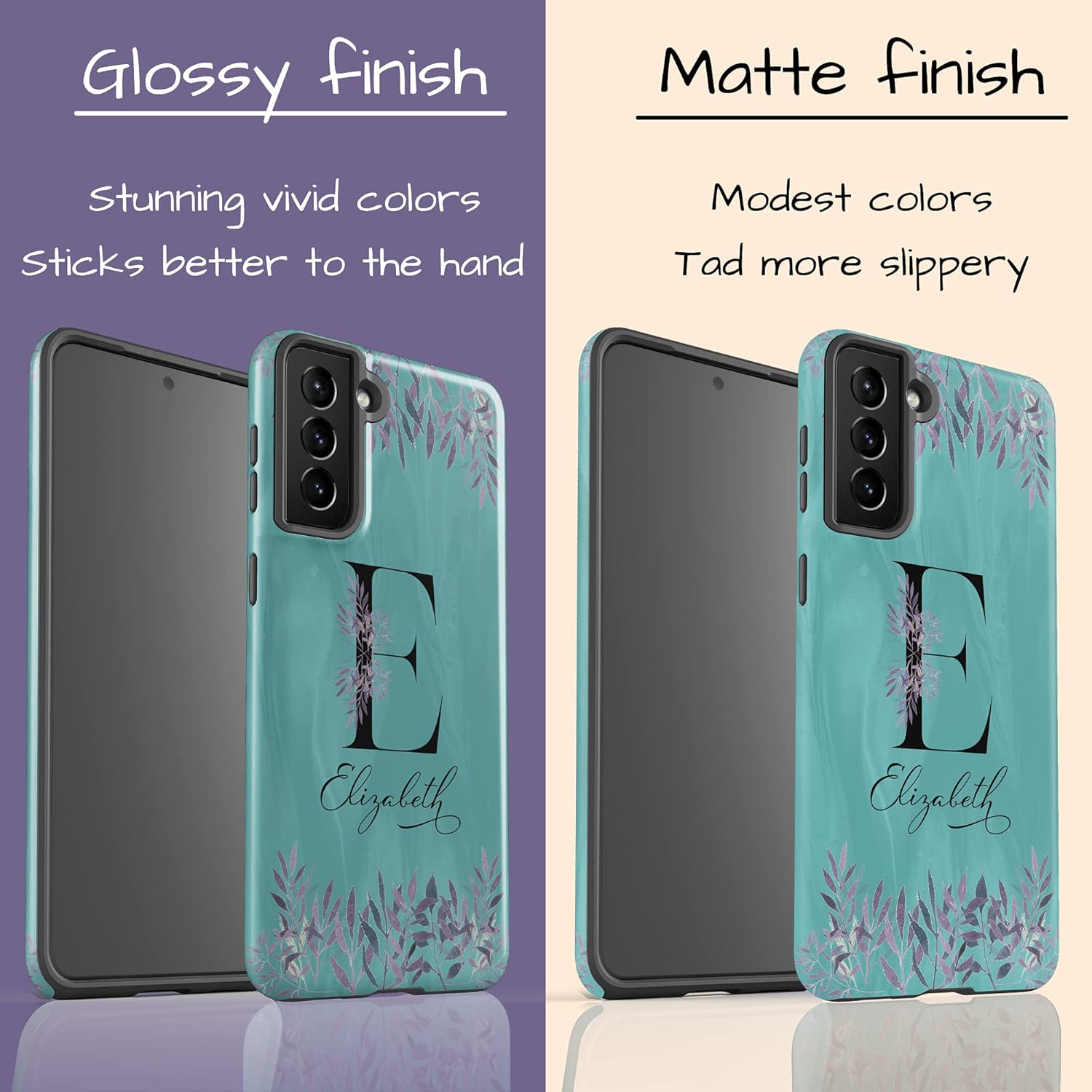 Funda con inicial de monograma verde azulado, diseño floral con nombre, diseñada para Samsung Galaxy S24 Plus, S23 Ultra, S22, S21, S20, S10, S10e,