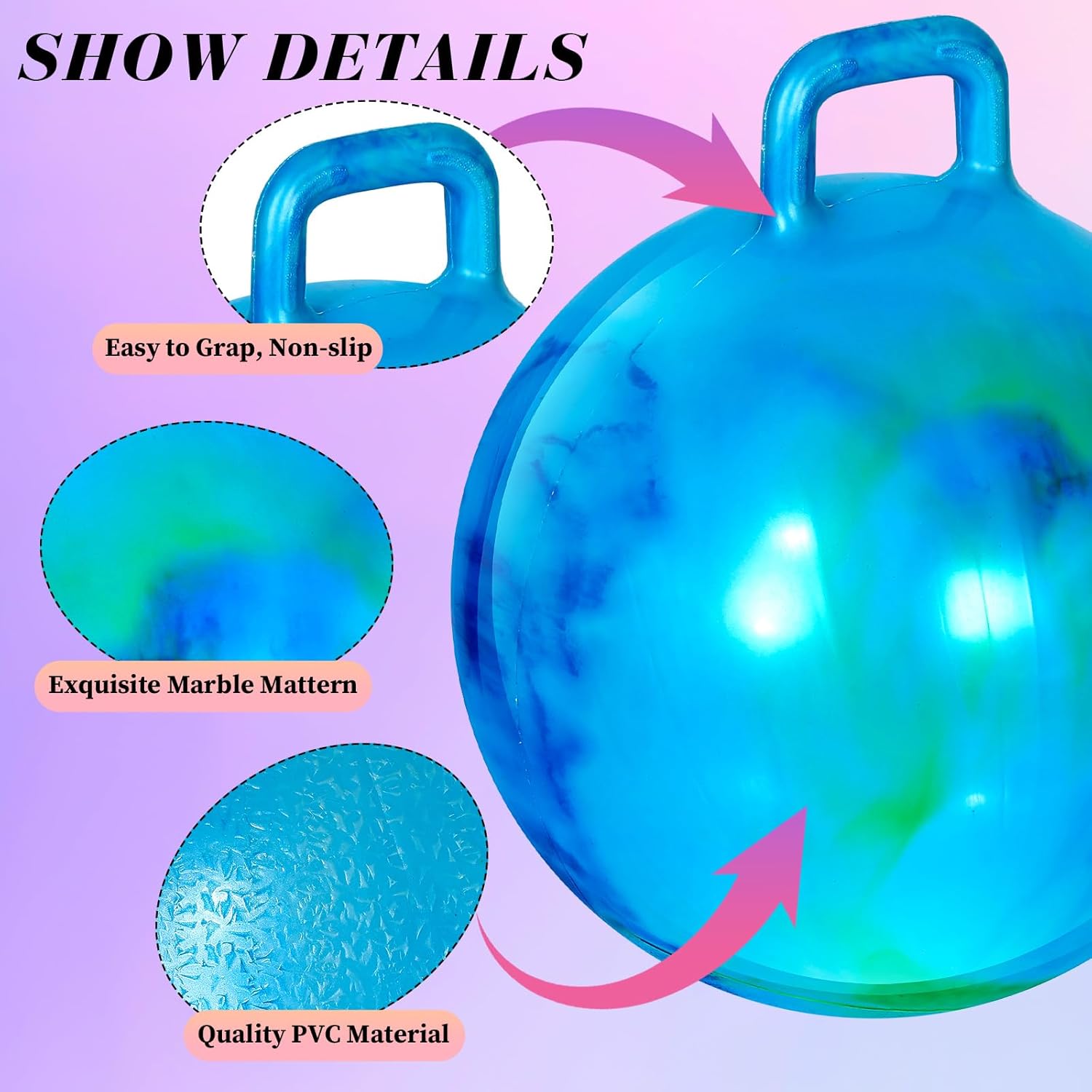 6 bolas de tolva con asa, pelota rebotadora de mármol, pelotas hinchables para saltar, pelota de salto inflable para saltar, deportes, regalos de
