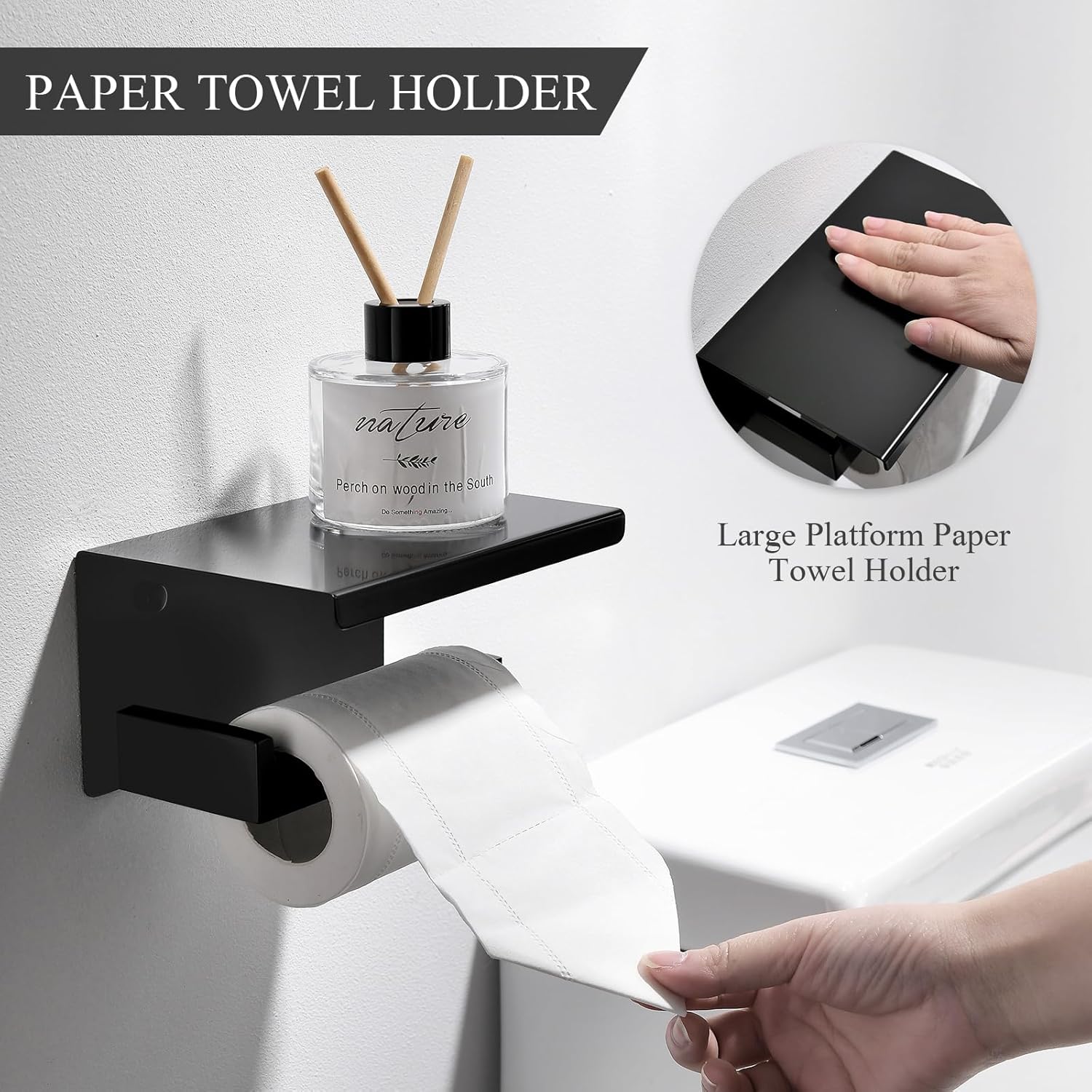 TURS Juego de accesorios de baño negro de 4 piezas, incluye toallero de 24 pulgadas, soporte para toallas de mano, gancho para toallas, soporte para
