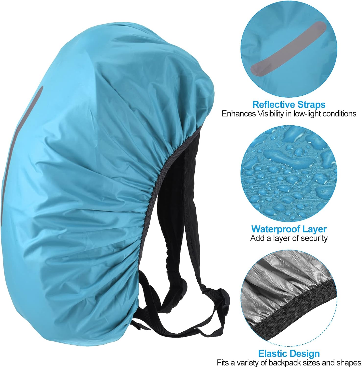 PATIKIL Funda impermeable para la lluvia, funda antideslizante para mochila con correa reflectante vertical, se mantiene seca para senderismo,