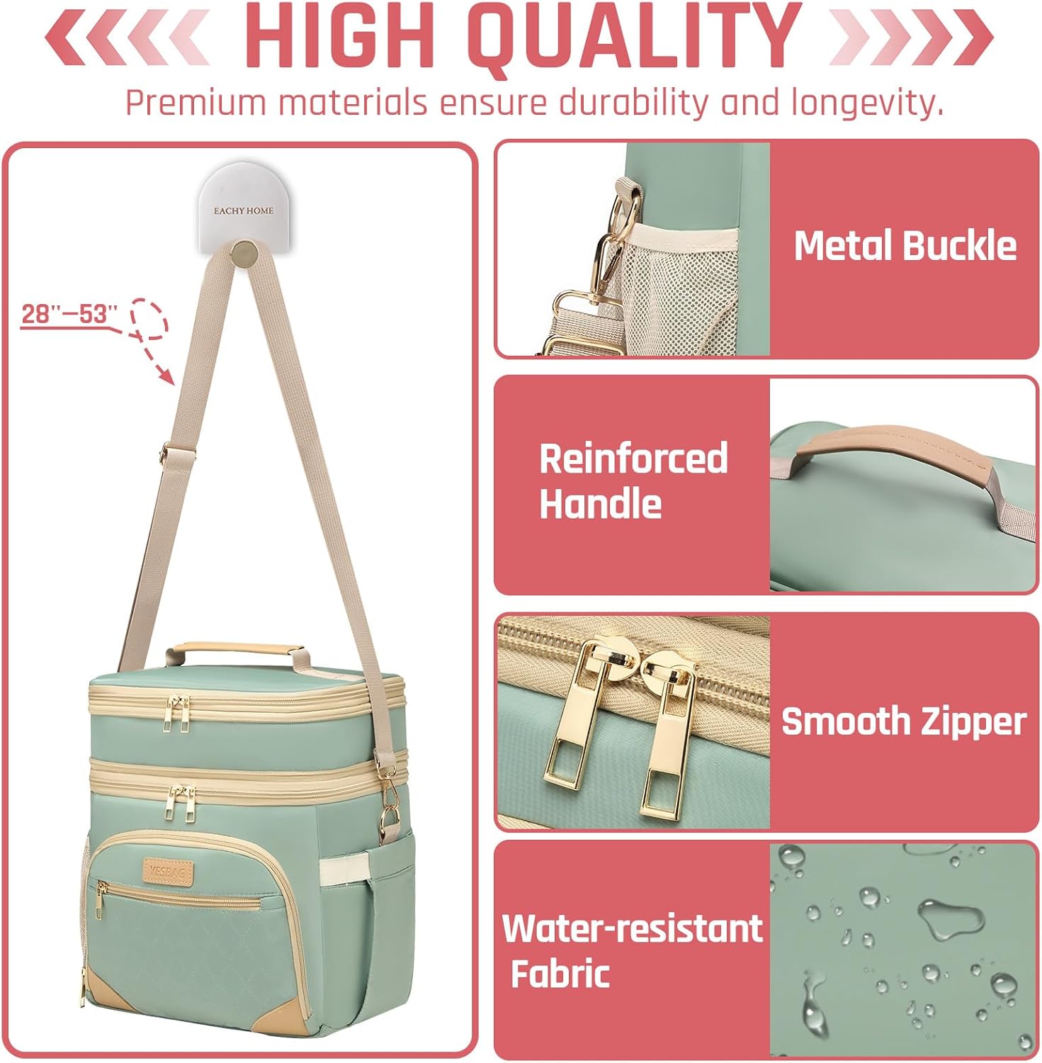 Bolsa de almuerzo para mujer, a prueba de fugas, aislada, suave, para adultos, con correa de hombro ajustable, para oficina, trabajo y picnic