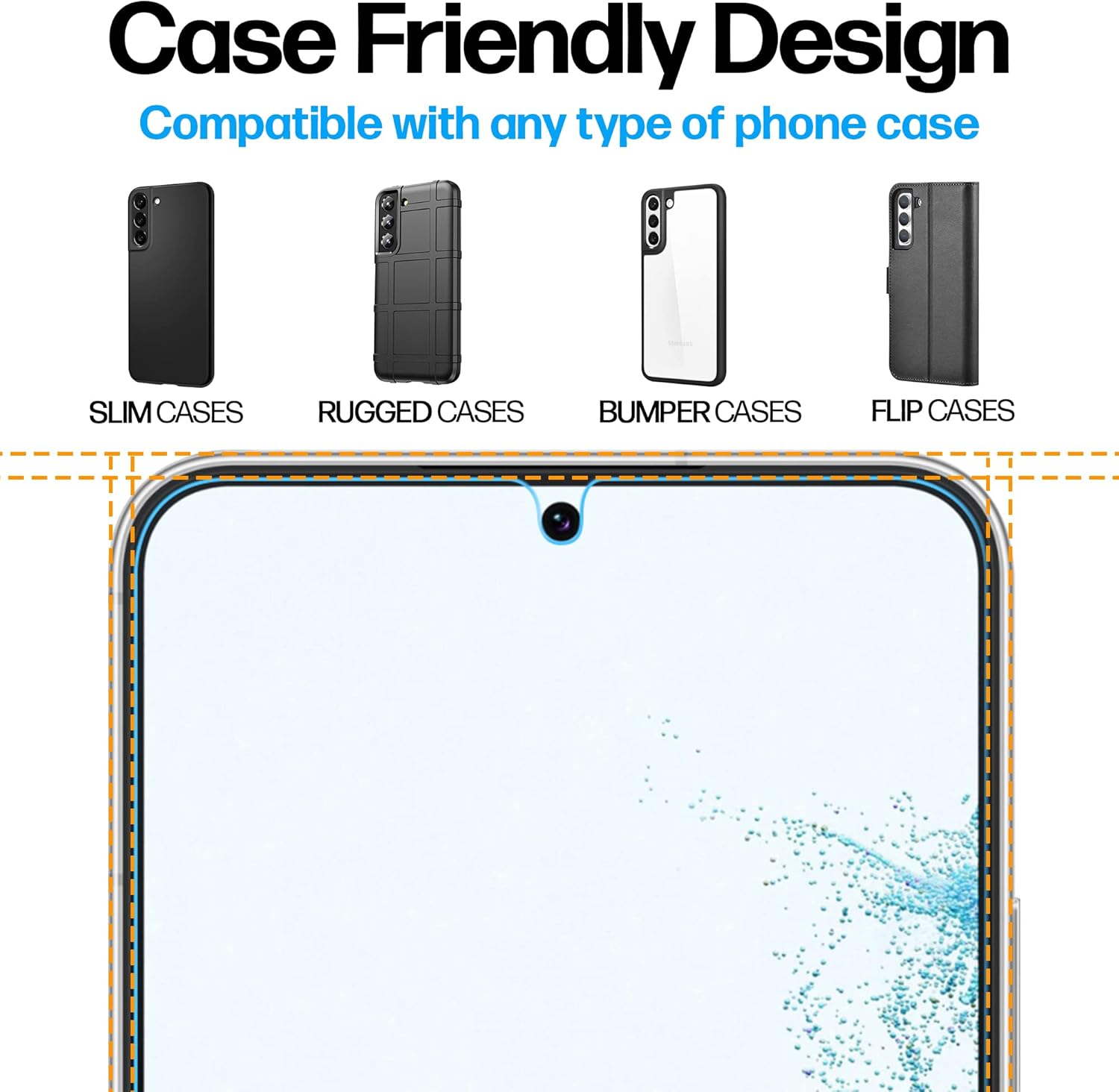 Power Theory Protector de pantalla diseñado para Samsung Galaxy S22 5G, vidrio templado dureza 9H, kit de fácil instalación, 99% HD libre de