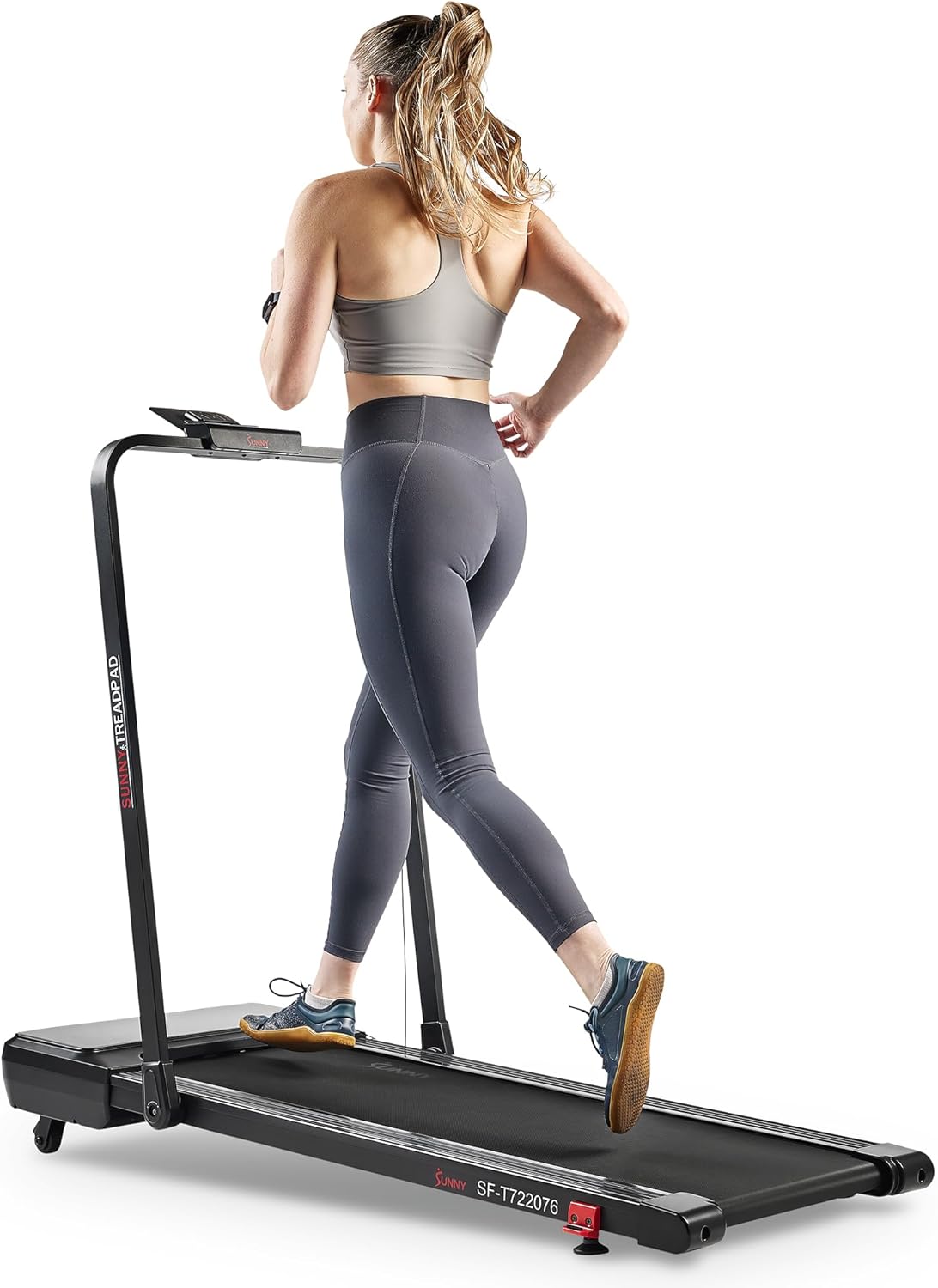 Sunny Health & Fitness Treadpad Pacer – Cinta de correr con doble modo de inclinación automática de 6 niveles y conectividad Bluetooth mejorada con