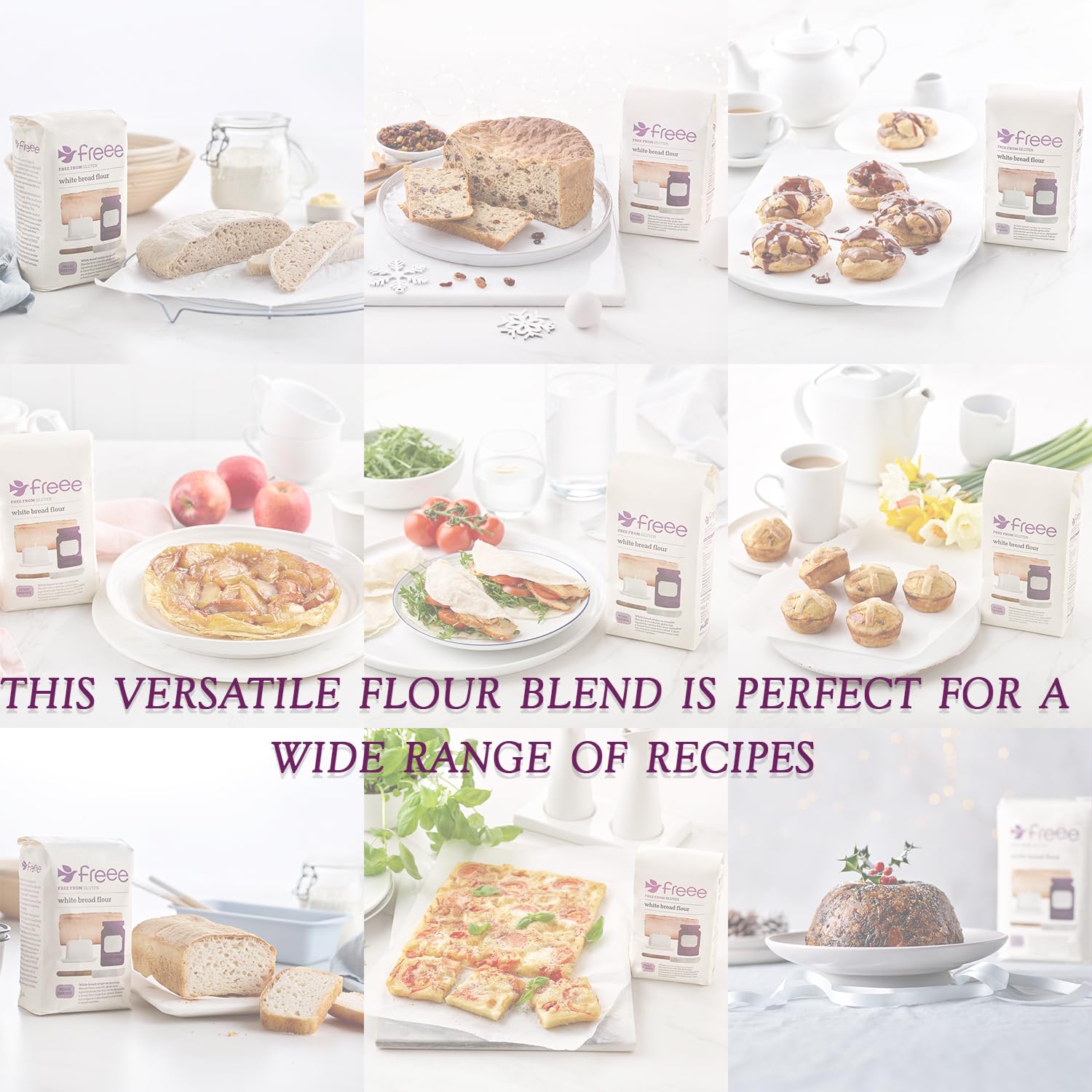 Freee Harina de pan blanco – 2.2 lbs  Harina multiusos premium sin gluten para hornear  Ideal para pan, panecillos y pasteles  Apto para veganos