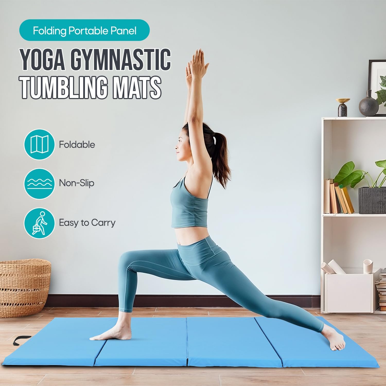 Colchoneta de gimnasia con 4 pliegues, para interiores y exteriores, extra gruesa, de alta densidad, para gimnasia, gimnasio, plegable, esterilla de
