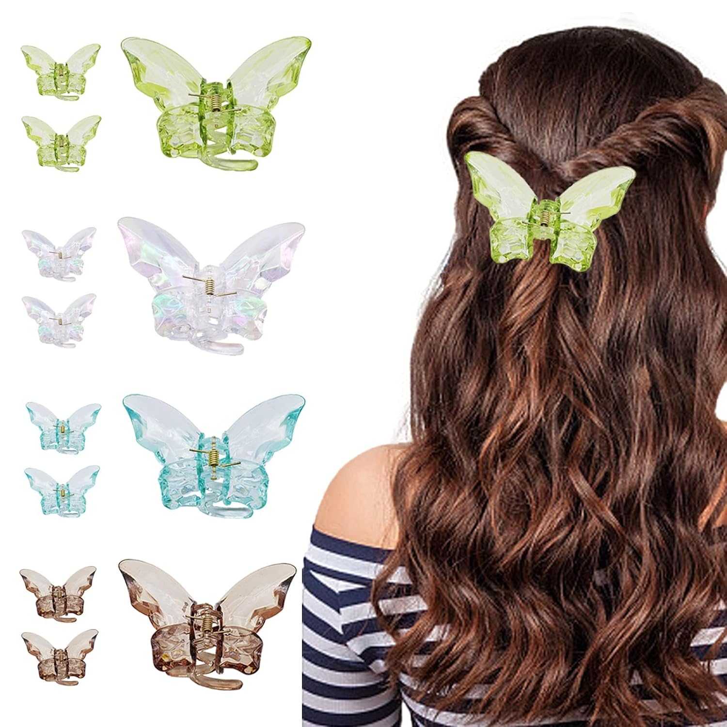 12 pinzas para el cabello de mariposa transparentes, pinzas acrílicas para cabello grueso, delgado y mediano, antideslizantes, pinzas de mariposa