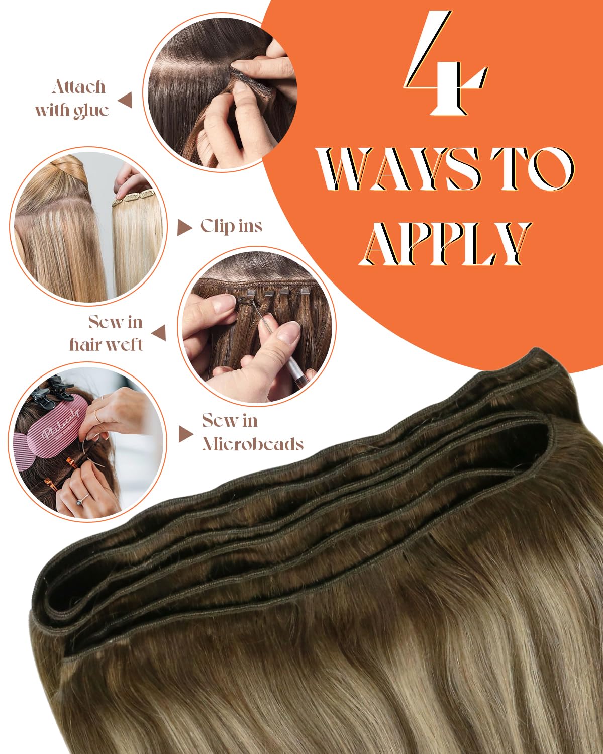 Sunny Hair – Extensiones de cabello humano degradado para coser, balayage, color marrón oscuro, mezcla de castaño claro, mezcla de rubio,