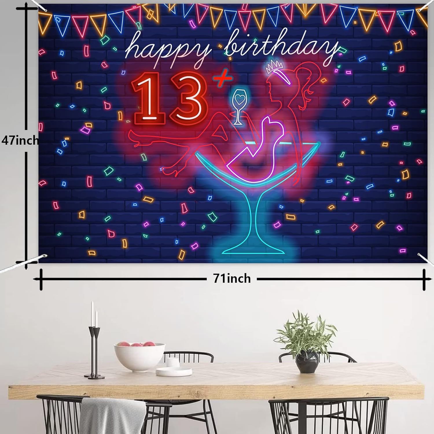 Cartel de neón con texto en inglés Happy 13 Birthday Girl Happy 13 Years – Cartel de fondo para decoración temática de spa para niñas, mujeres,