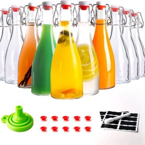 Botella de vidrio transparente con tapa abatible para tapas herméticas, paquete de 10 botellas de cerveza de 12 onzas con tapas abatibles, kombucha Botella de vidrio transparente con tapa abatible para tapas herméticas, paquete de 10 botellas de cerveza de 12 onzas con tapas abatibles, kombucha