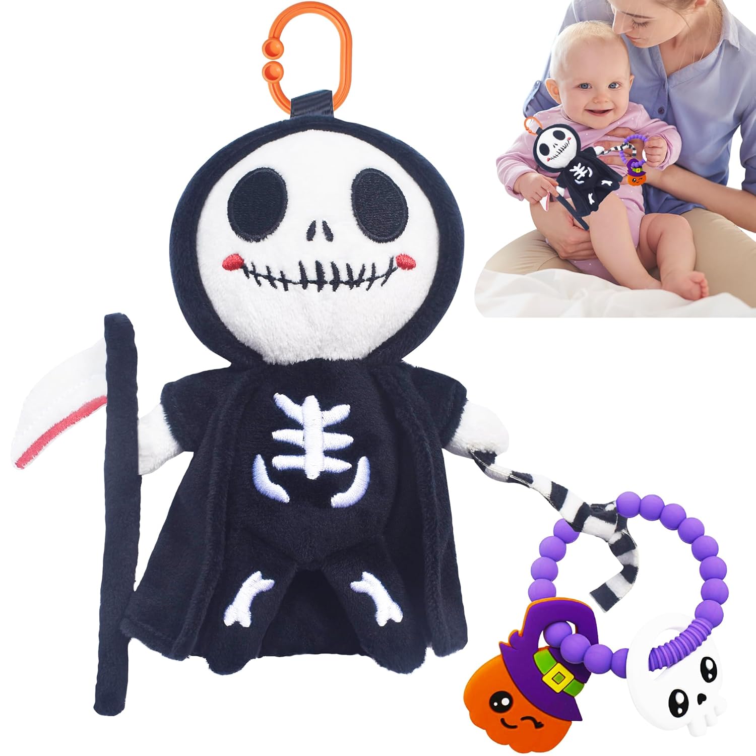 Juguete mordedor de calabaza para bebé, anillo de dentición de Halloween, Pesadilla antes de Navidad, Parca de peluche, juguete de dentición de