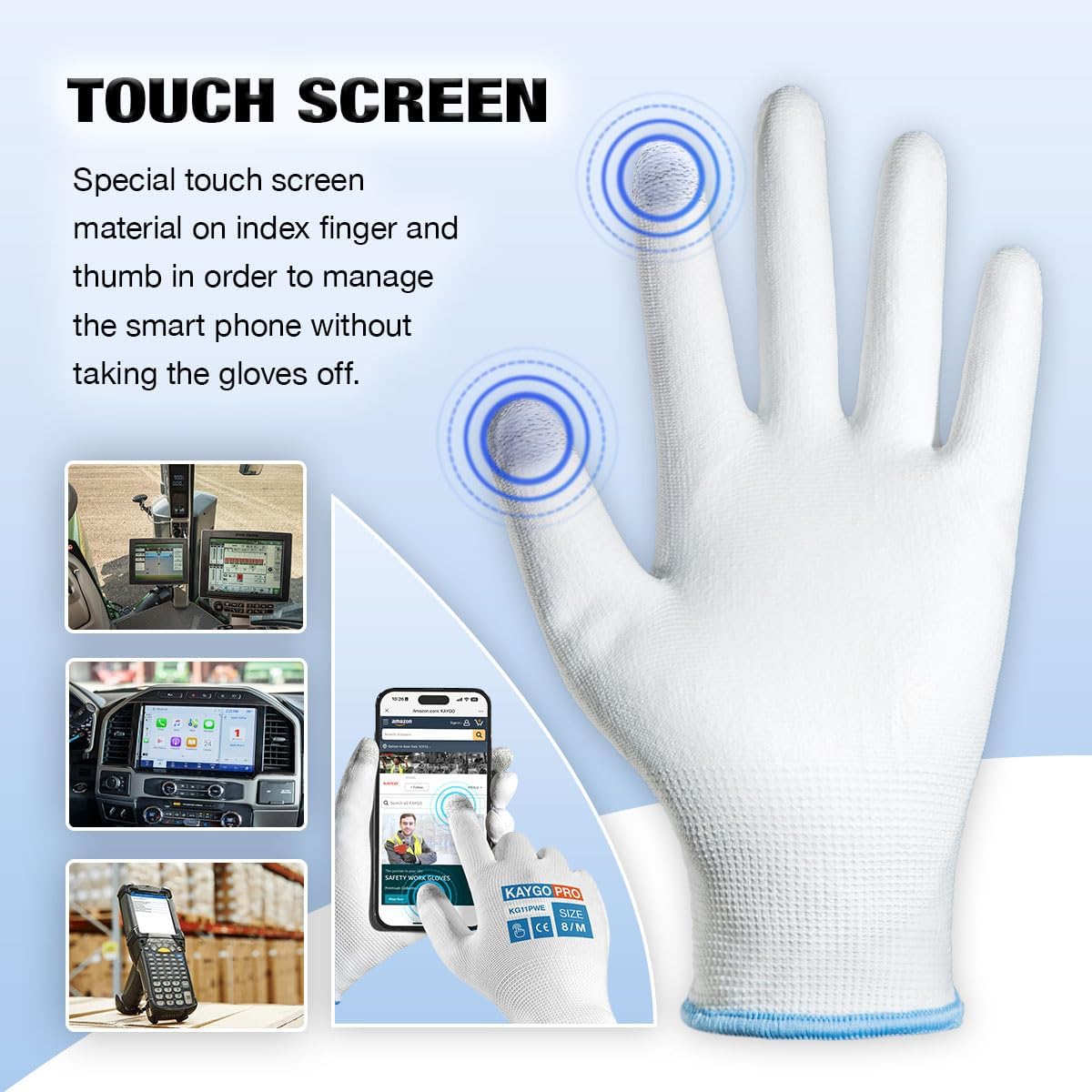 KAYGO Guantes de trabajo de seguridad con revestimiento de poliuretano para hombres y mujeres, KG11P, 12 pares, guantes de punto sin costuras con