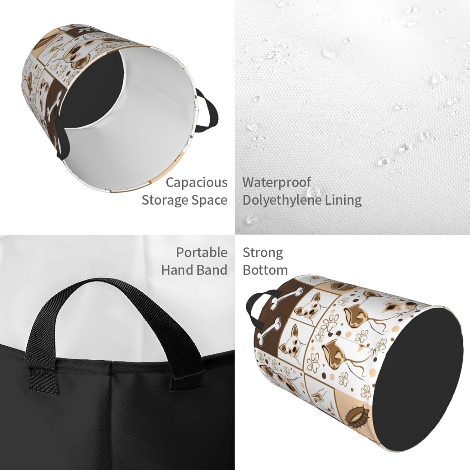 Cesto de lavandería lindo Chihuahua perro cesta circular portátil plegable con asas ropa necesidades diarias bolsa de almacenamiento