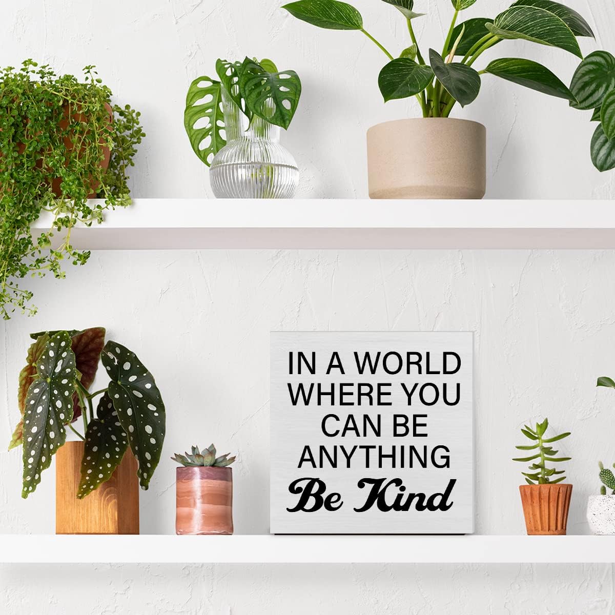 Caja decorativa de madera con cita de bondad, letrero con texto en inglés “In a World Where You Can Be Anything Be Anything Be Kind”, placa de