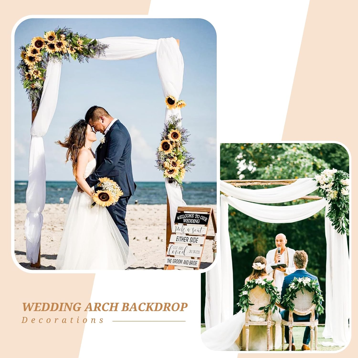 Tela de gasa para arco de boda, 4 paneles de 20 pies, cortina de tela de gasa blanca para boda, ceremonia, arco, escenario, fiesta, decoración de
