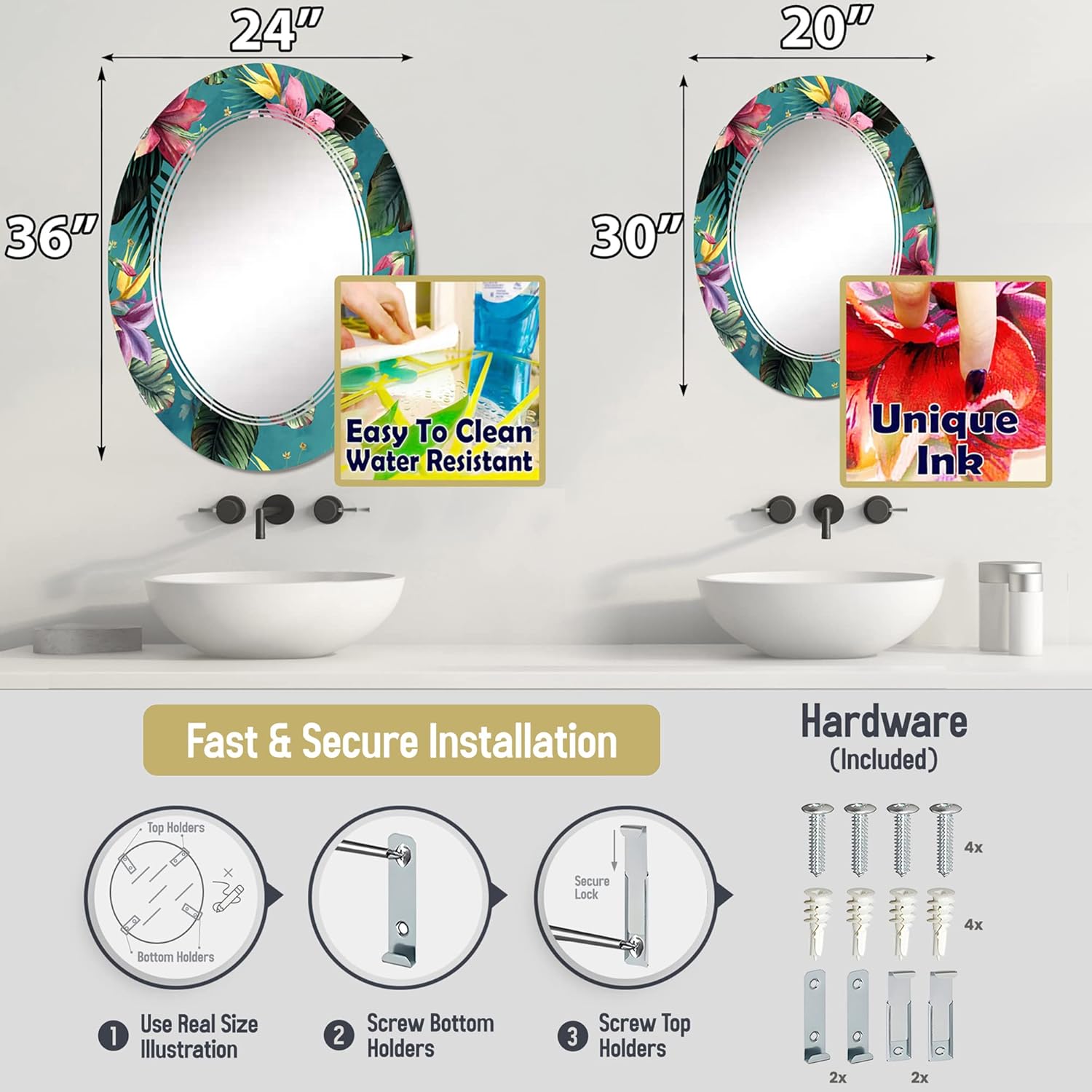 Night Shade Tulip Design III- Vanity Mirror, Bathroom Mirrors, Wall Mirrors for Living Room, Bedroom – Round Mirror – Large 24’x24′, 32’x32′