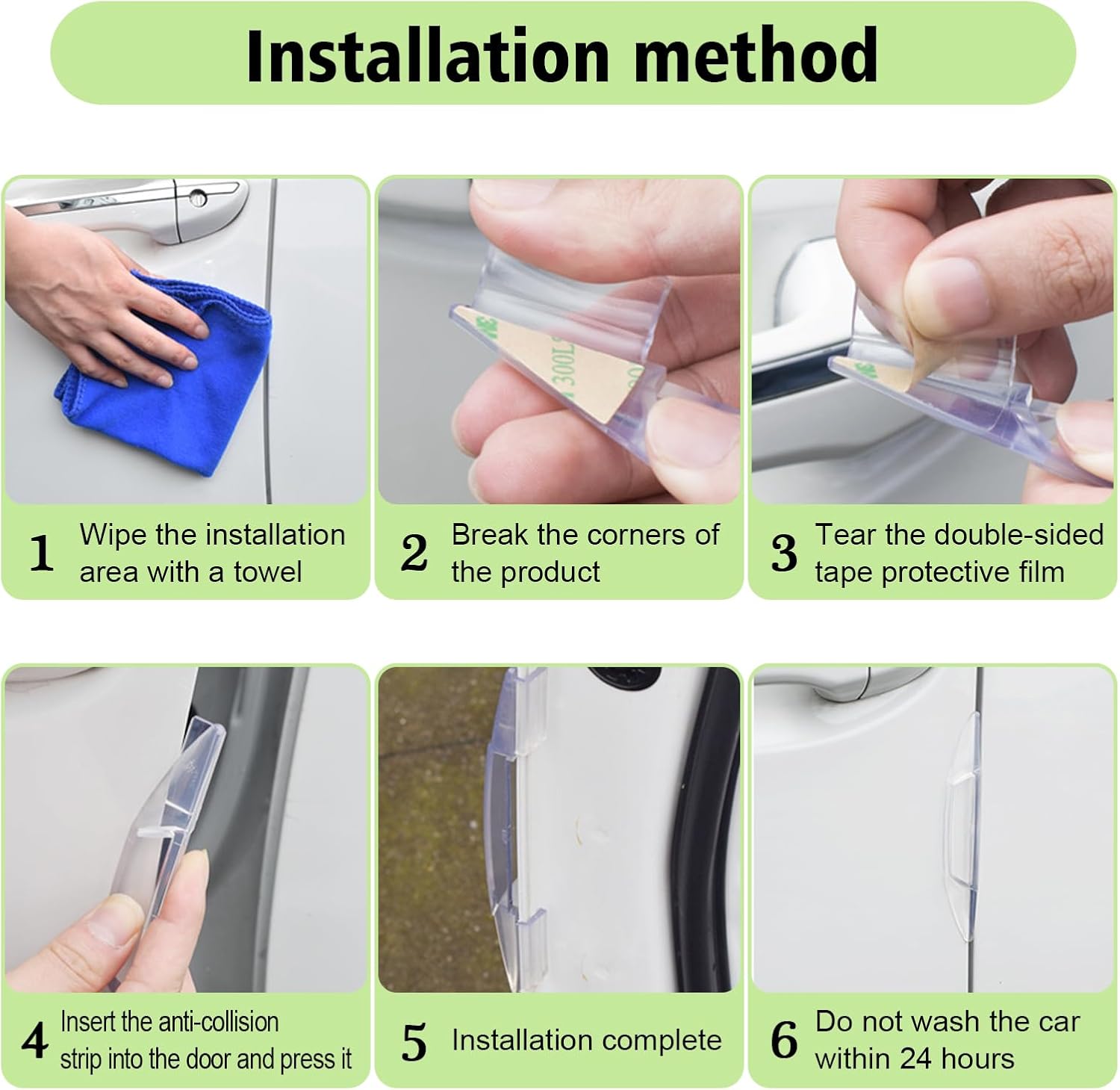 4 protectores de borde de puerta de automóvil con adhesivo, 2 protectores de plástico impermeables de 5.7 x 0.8 pulgadas, 2 protectores de puerta