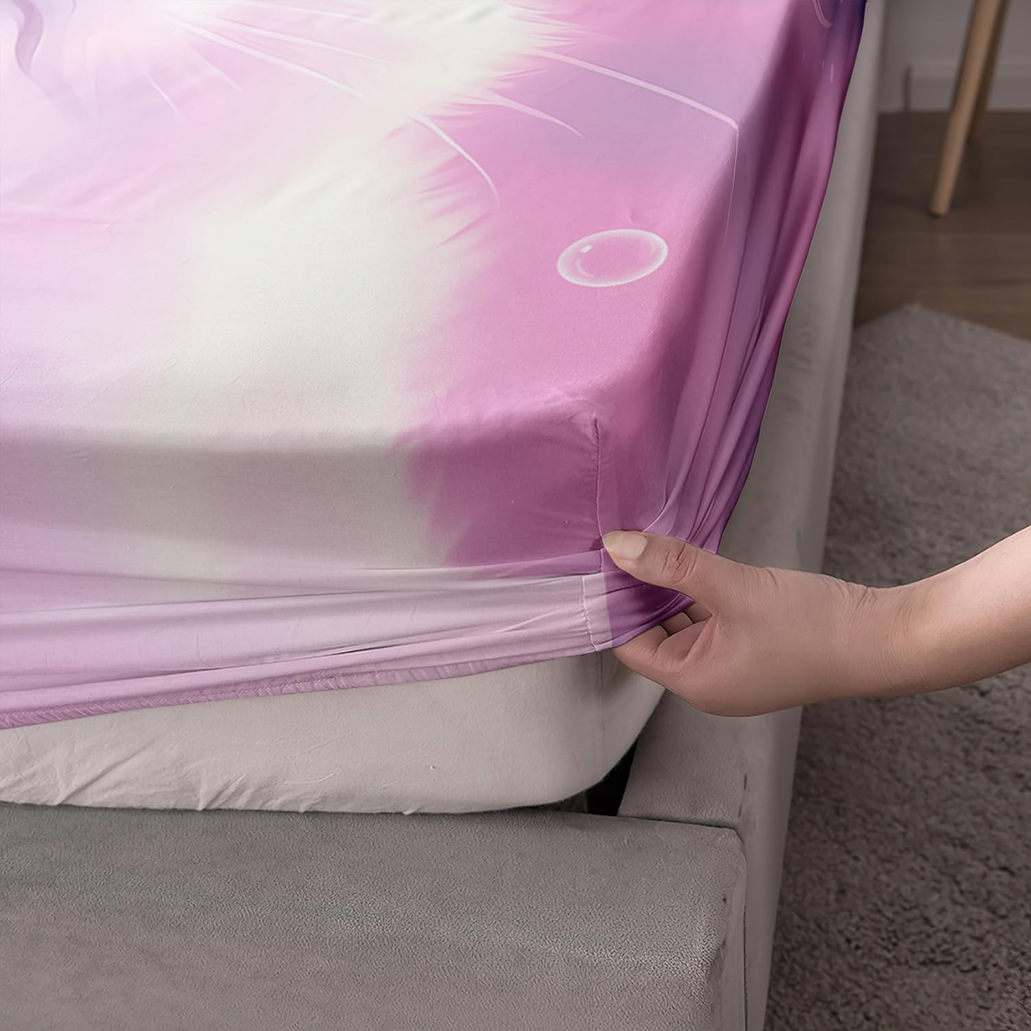 AILONEN Juego de sábanas bajeras de tamaño Queen, juego de sábanas de planeta de gato de ensueño para niños y niñas, juego de sábanas de 3 piezas