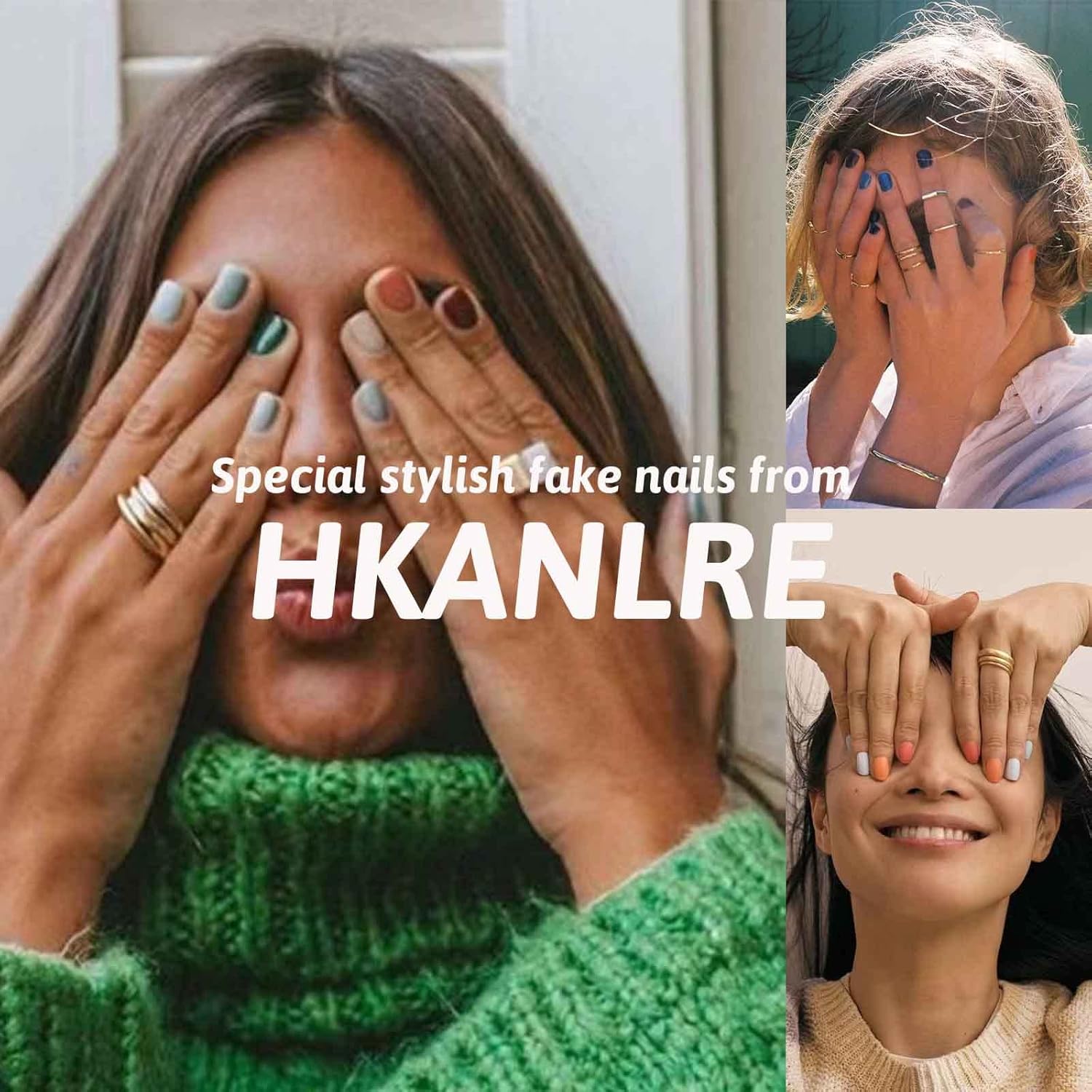 Hkanlre Bling – Uñas postizas a presión tipo ataúd, puntas de uñas postizas de cobertura completa, uñas postizas medianas con degradado para mujeres