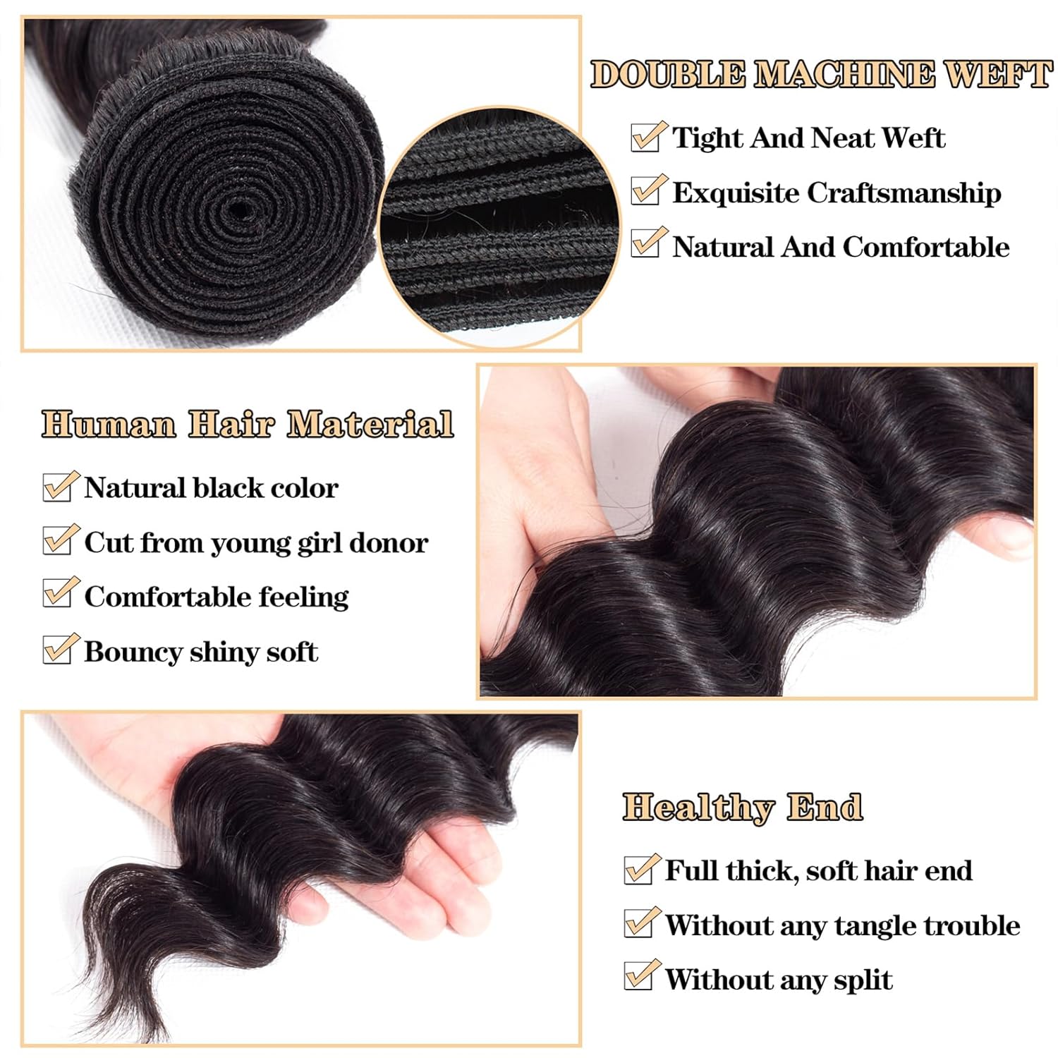 Extensiones de cabello virgen brasileño de grado 12A, ondas sueltas, de 24 pulgadas, Remy brasileño virgen, ondulado, profundo, 100% real, sin
