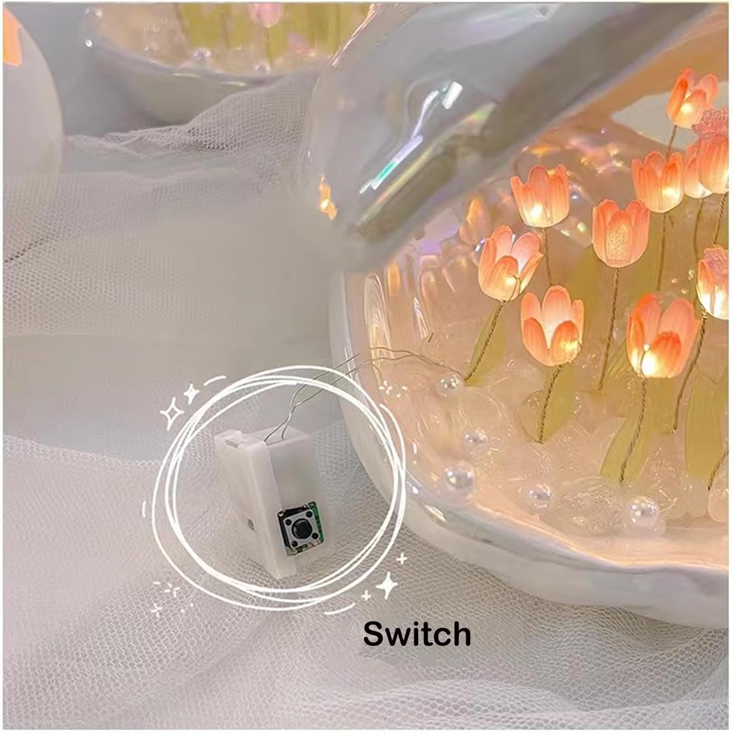 Luz nocturna de tulipán, lámpara de mesa de concha de 20 flores, 2 en 1, LED portátil hecha a mano, decoración de dormitorio, regalo creativo para