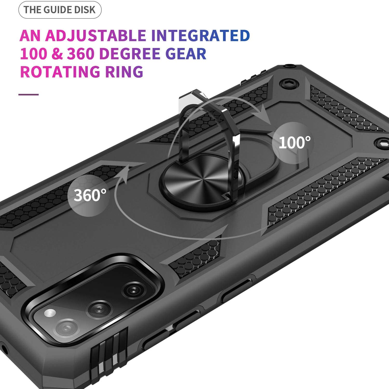 Fetrim Funda para Galaxy S20 FE, funda protectora a prueba de golpes con anillo de rotación Kickstand para Samsung Galaxy S20 FES20 FE 5G Negro
