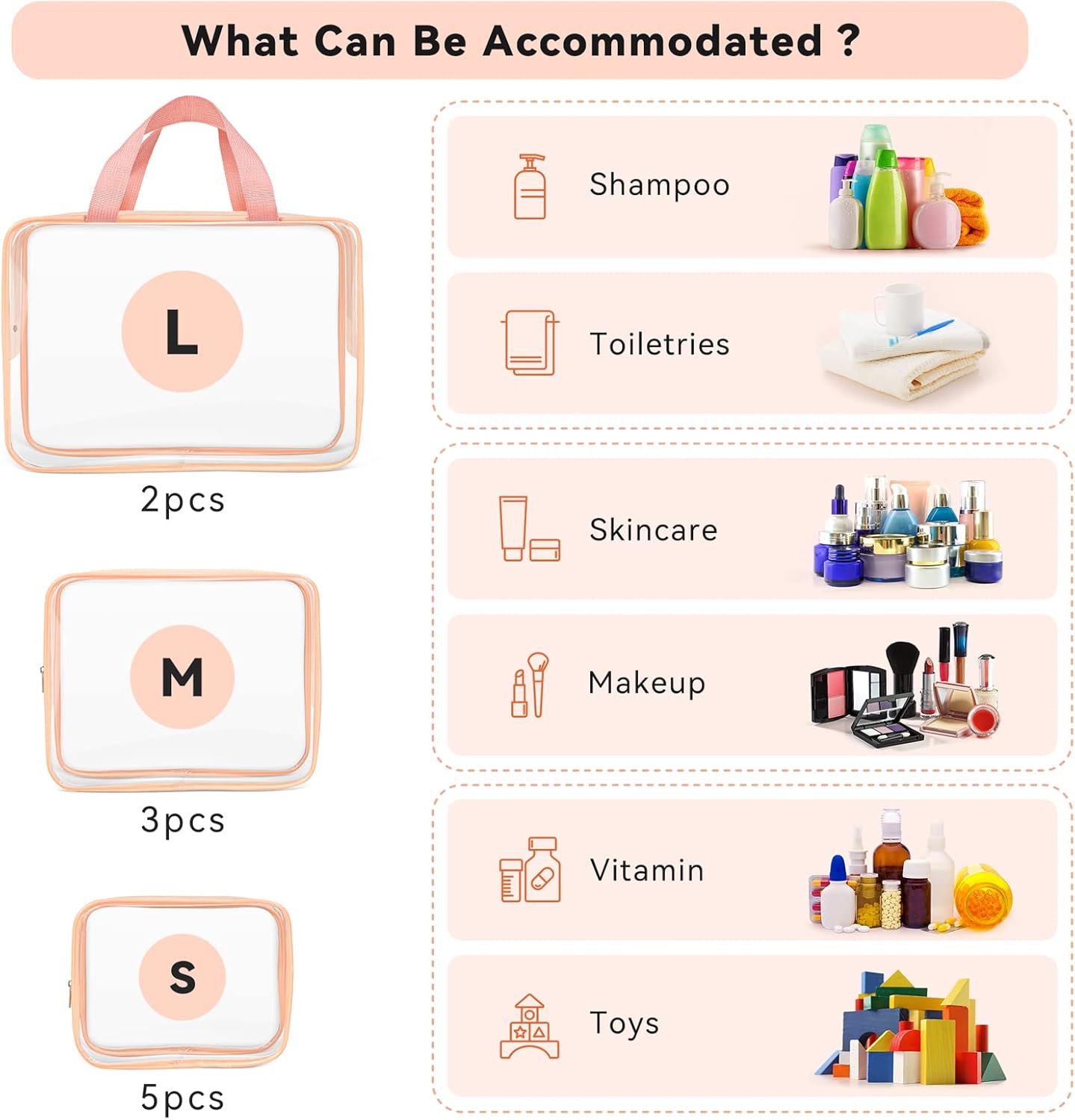 TISRATOK 10 piezas de maquillaje de viaje transparente, plástico PVC cosmético aprobado por la TSA kit organizador con cremallera bolso, anaranjado,