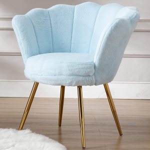 Wahson Silla tapizada de piel sintética de felpa, cómoda silla de tocador de microfibra moderna de mediados de siglo con patas doradas, silla de Wahson Silla tapizada de piel sintética de felpa, cómoda silla de tocador de microfibra moderna de mediados de siglo con patas doradas, silla de