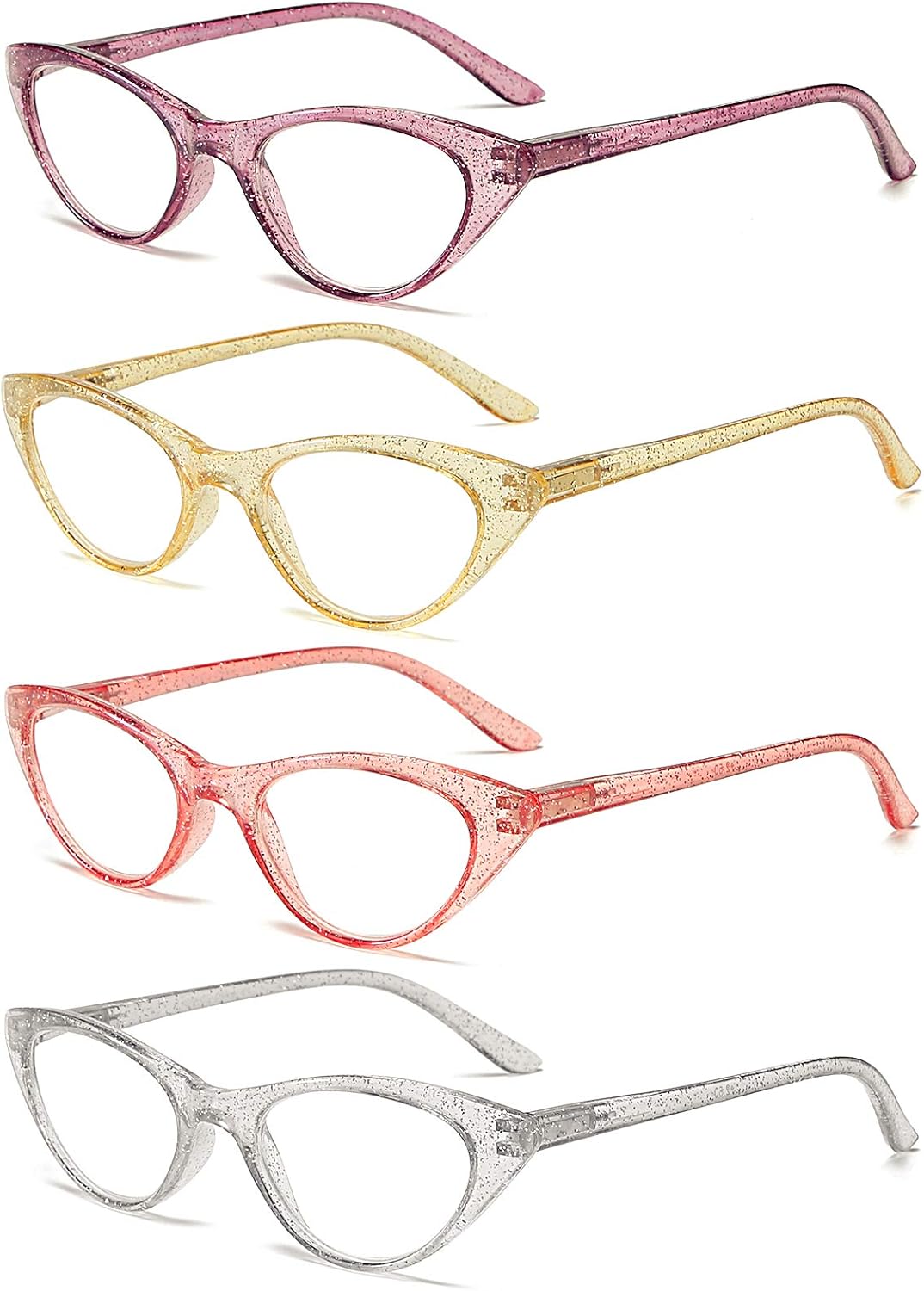 100 CLASSIC 4-Pack Reading Glasses Ladies Cateye Spring Hinges Reader Crystal Sand Temple Fashion Eyeglasses for Women