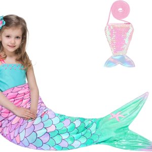 Manta de cola de sirena para niñas y niños, manta de sirena con monedero, manta de franela suave para acurrucarse, juego de regalo de cumpleaños Manta de cola de sirena para niñas y niños, manta de sirena con monedero, manta de franela suave para acurrucarse, juego de regalo de cumpleaños