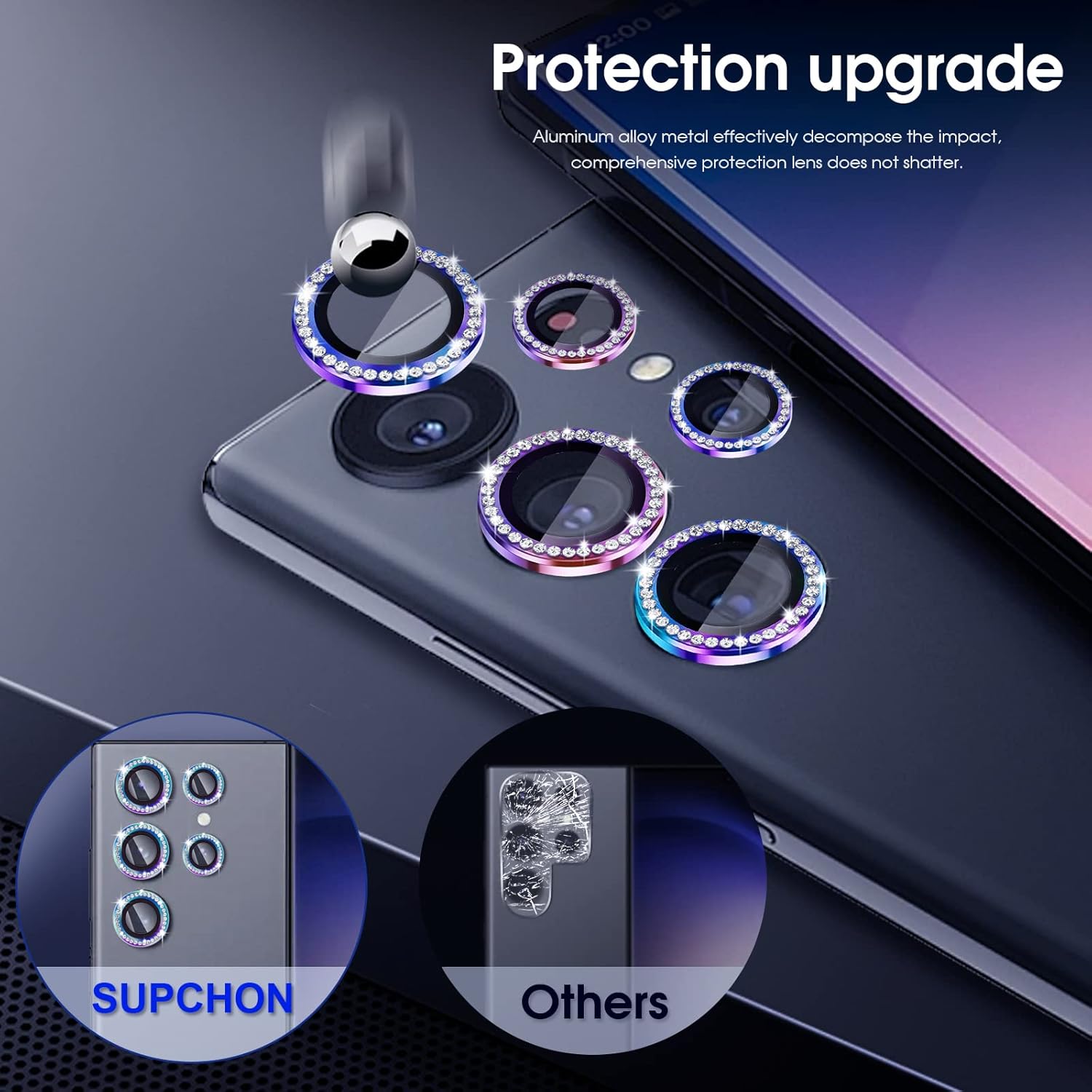 Protector de lente de cámara compatible con Samsung Galaxy S23 Ultra, cubierta de lente de anillo de aleación de aluminio, protector de lente de