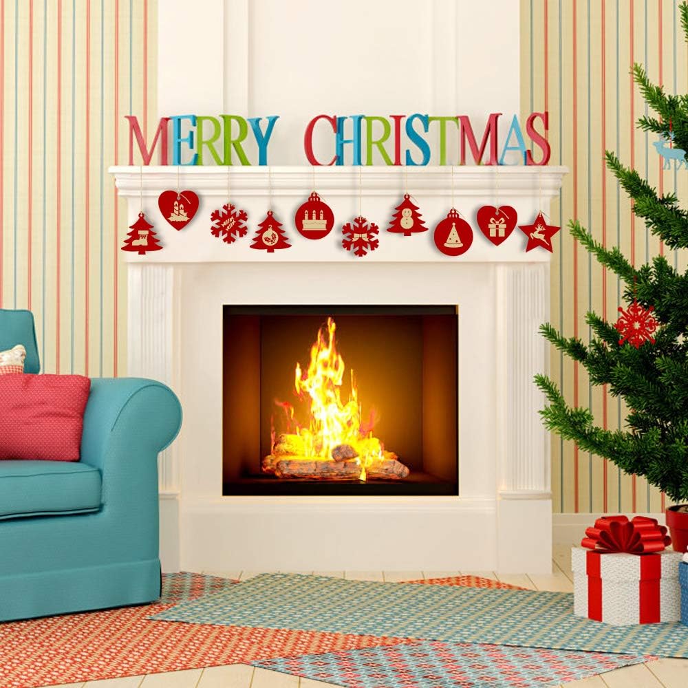 BROTOU 50 adornos de Navidad de madera, adornos de madera sin terminar para vacaciones, festivales, bodas, manualidades de Navidad para niños