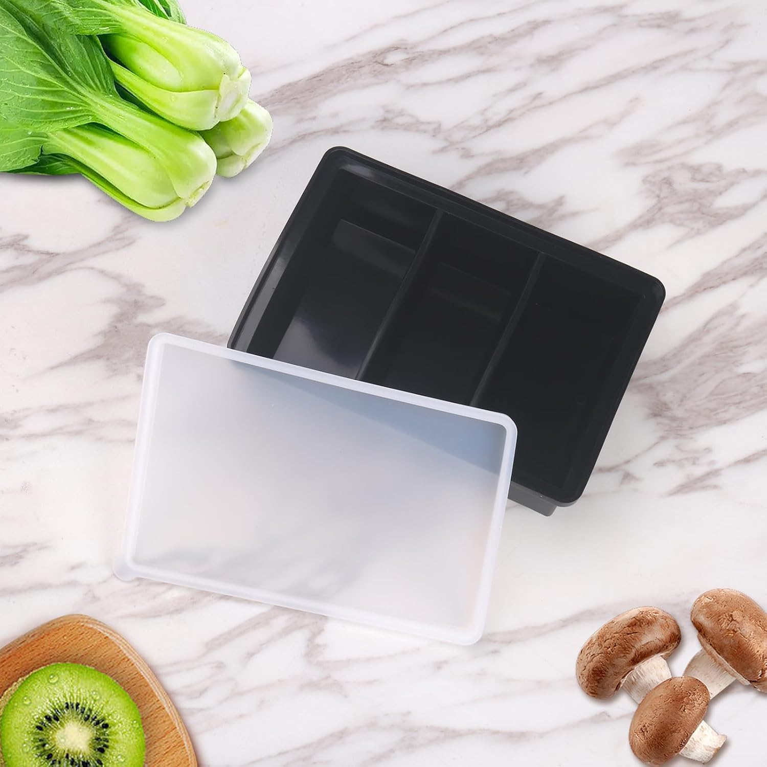 Bandeja de silicona para congelador con tapa, moldes de silicona para congelador, bandeja grande para cubitos de hielo, recipiente de silicona para