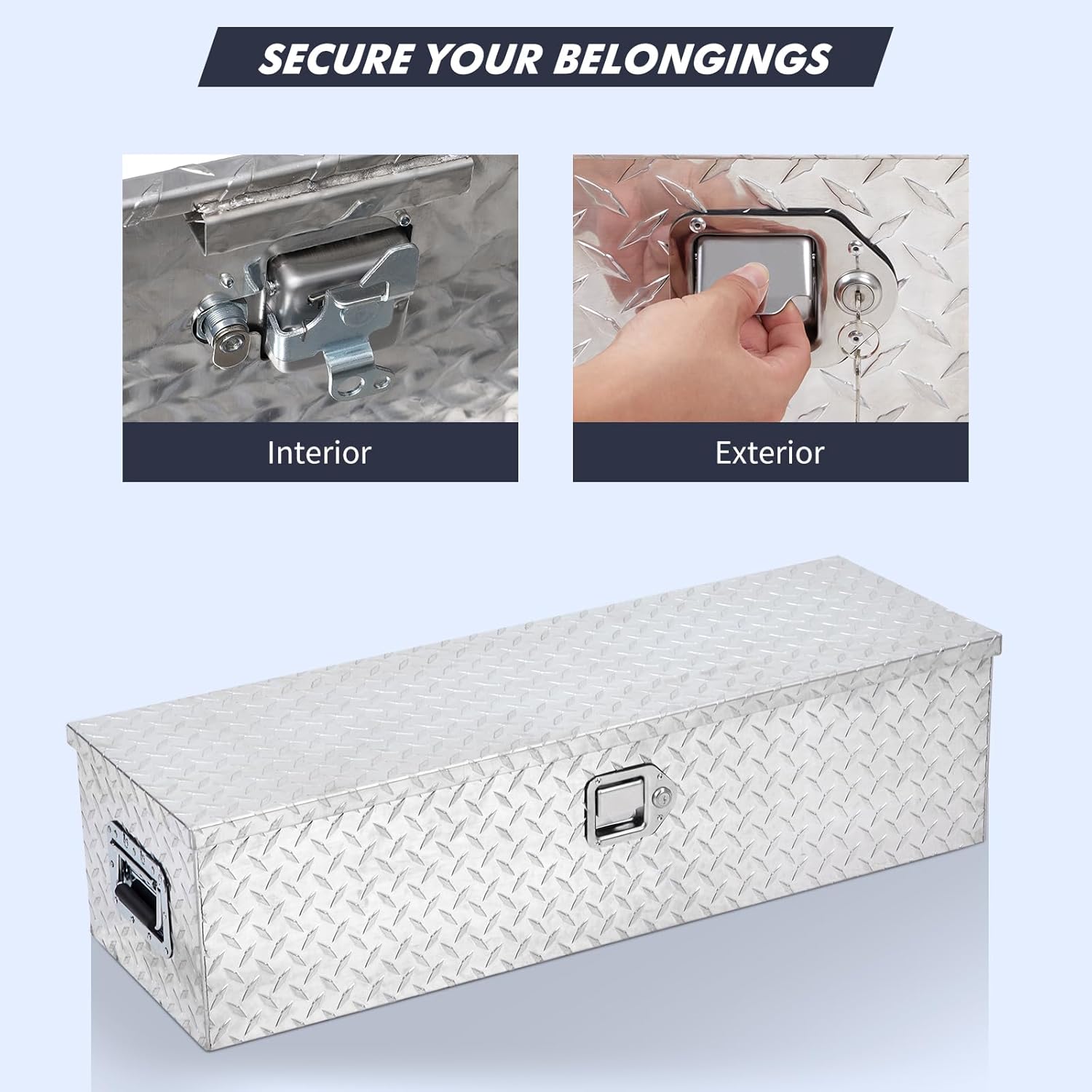 GAOMON Caja de herramientas para caja de camión de 39 pulgadas, de aluminio resistente con estante deslizante, caja de herramientas de placa de