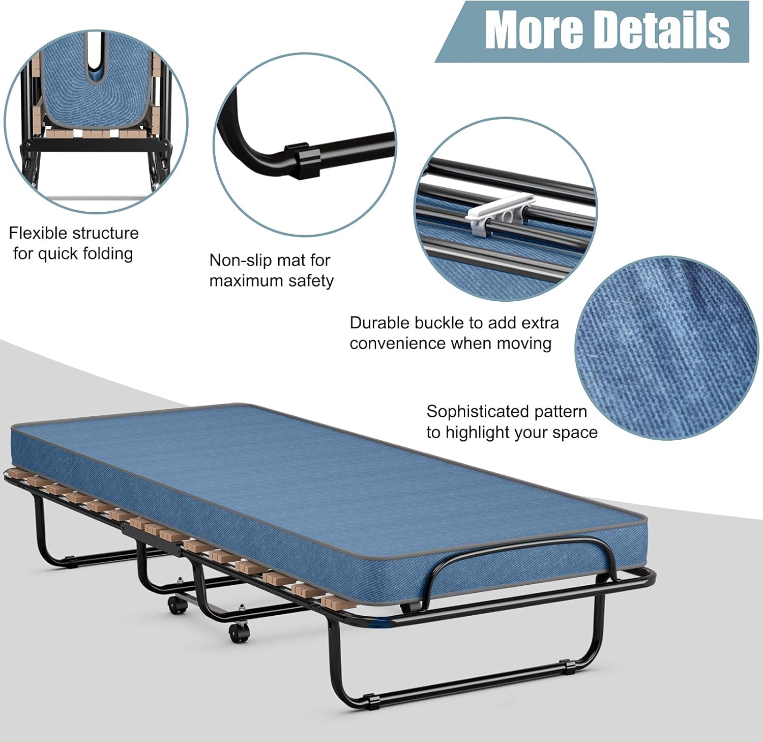 GORELAX Cama plegable con colchón de 3 pulgadas, juego de cama portátil individual pequeño con marco de cama de metal, cuna plegable con colchón de