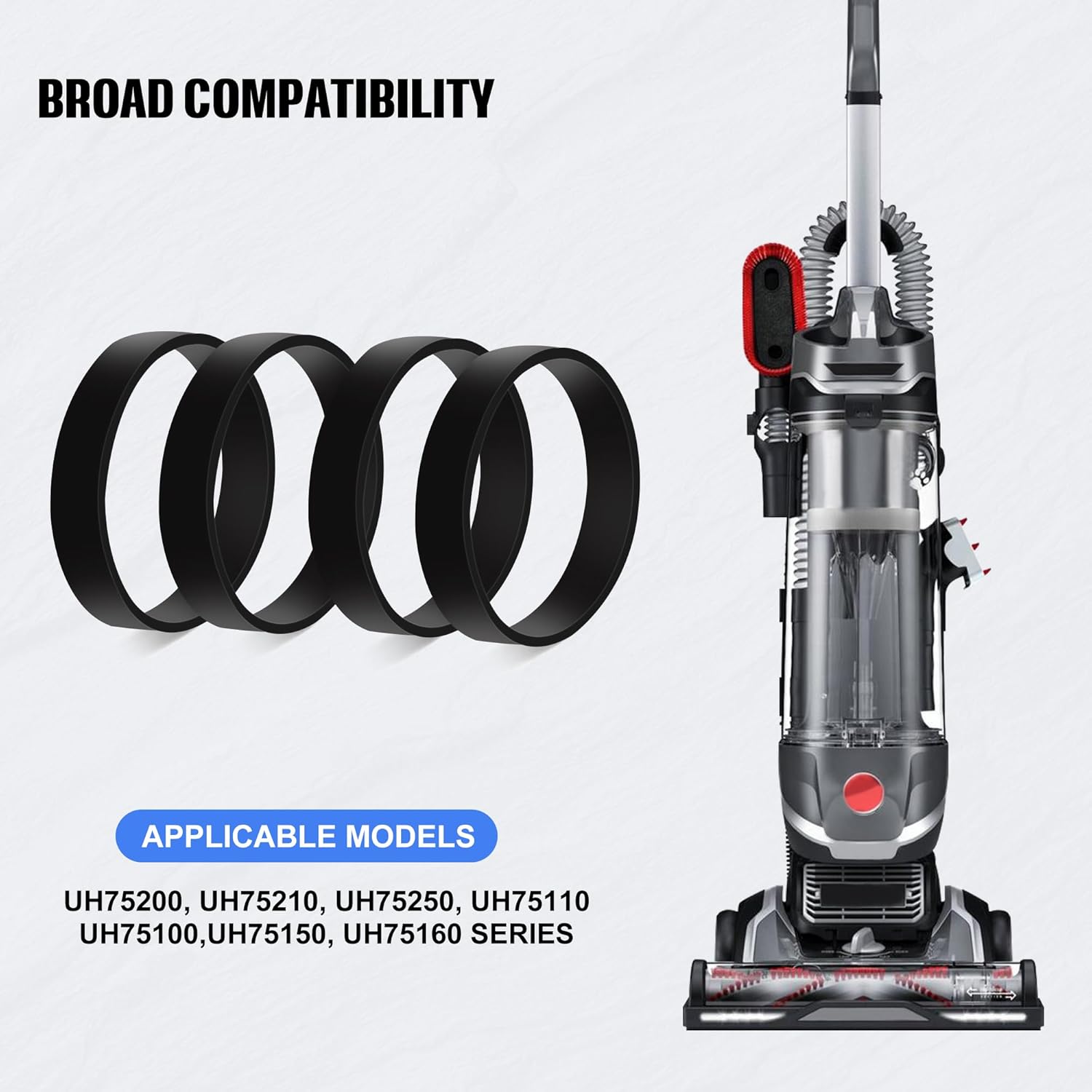 Correas de repuesto para aspiradora vertical Hoover de alto rendimientoElite Swivel XL UH75100, UH75200, UH75210, UH75250, UH75160 (paquete de 4)