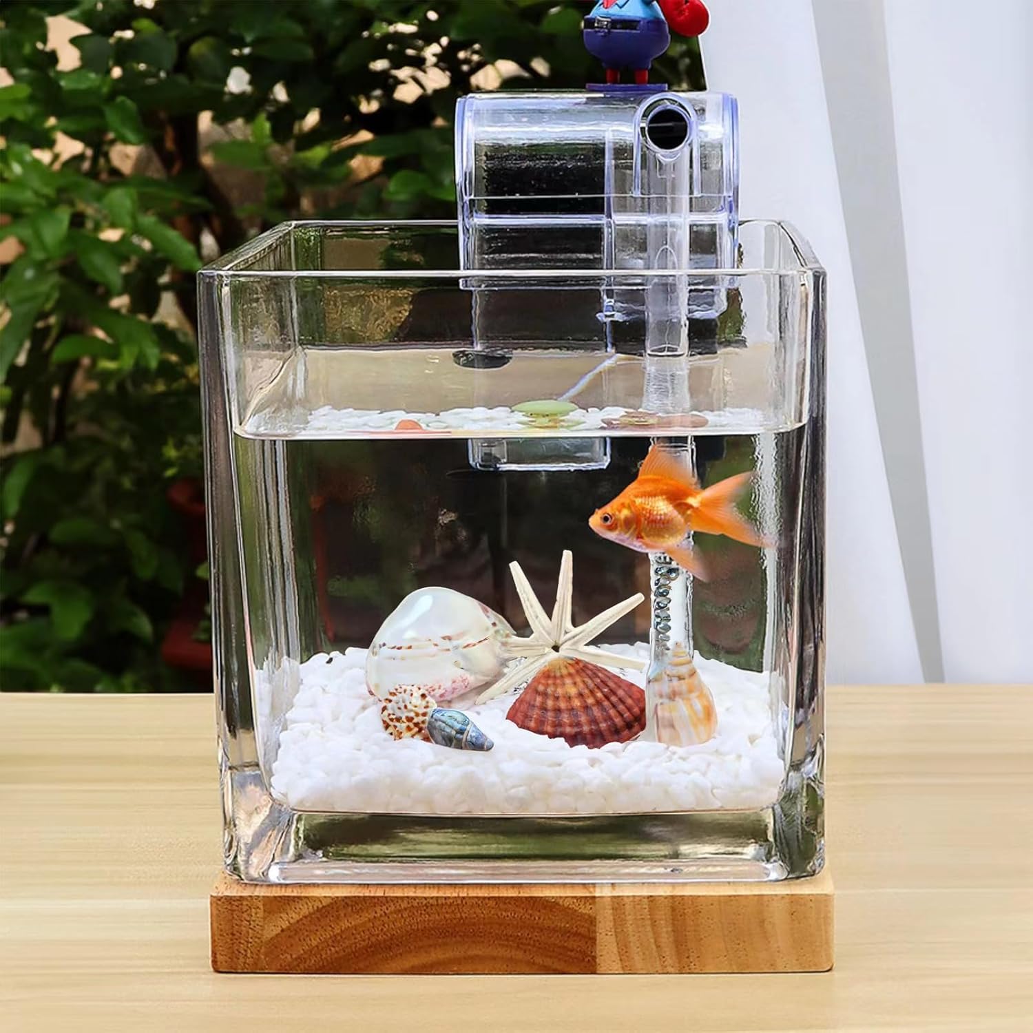 Kit de tanque de peces de 0.81 galones, juego de escritorio para acuario, vidrio pequeño para niños, tazón de pescado cuadrado Betta con base de
