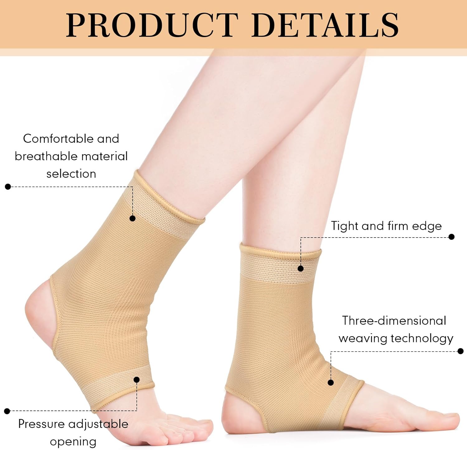 6 tobilleras de compresión transpirables para hombres y mujeres, calcetines de compresión de tobillo para hinchazón, fascitis plantar, esguince (XL)