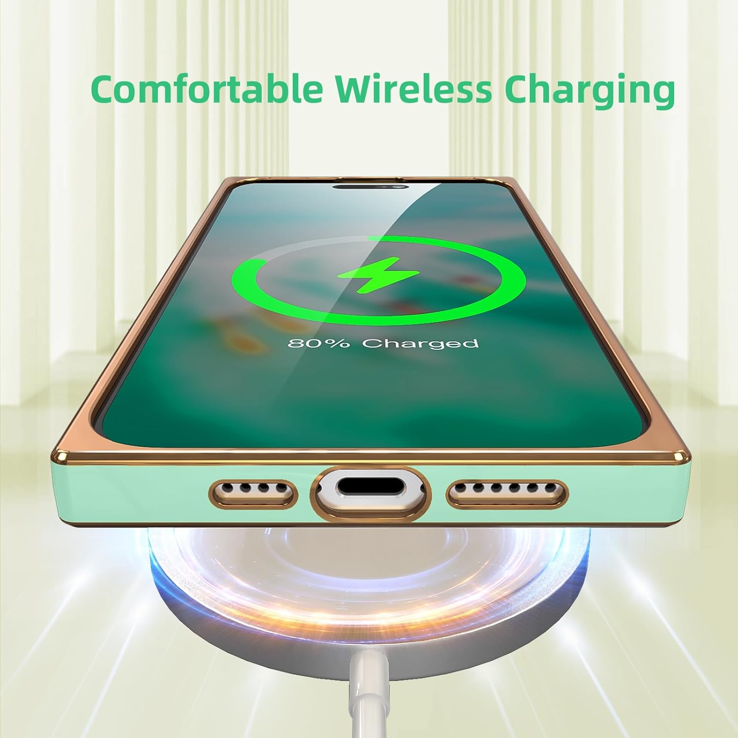 Tzomsze Compatible con iPhone 13 Pro Max, funda cuadrada de lujo con borde chapado de lujo, protección completa de la lente y esquinas reforzadas a
