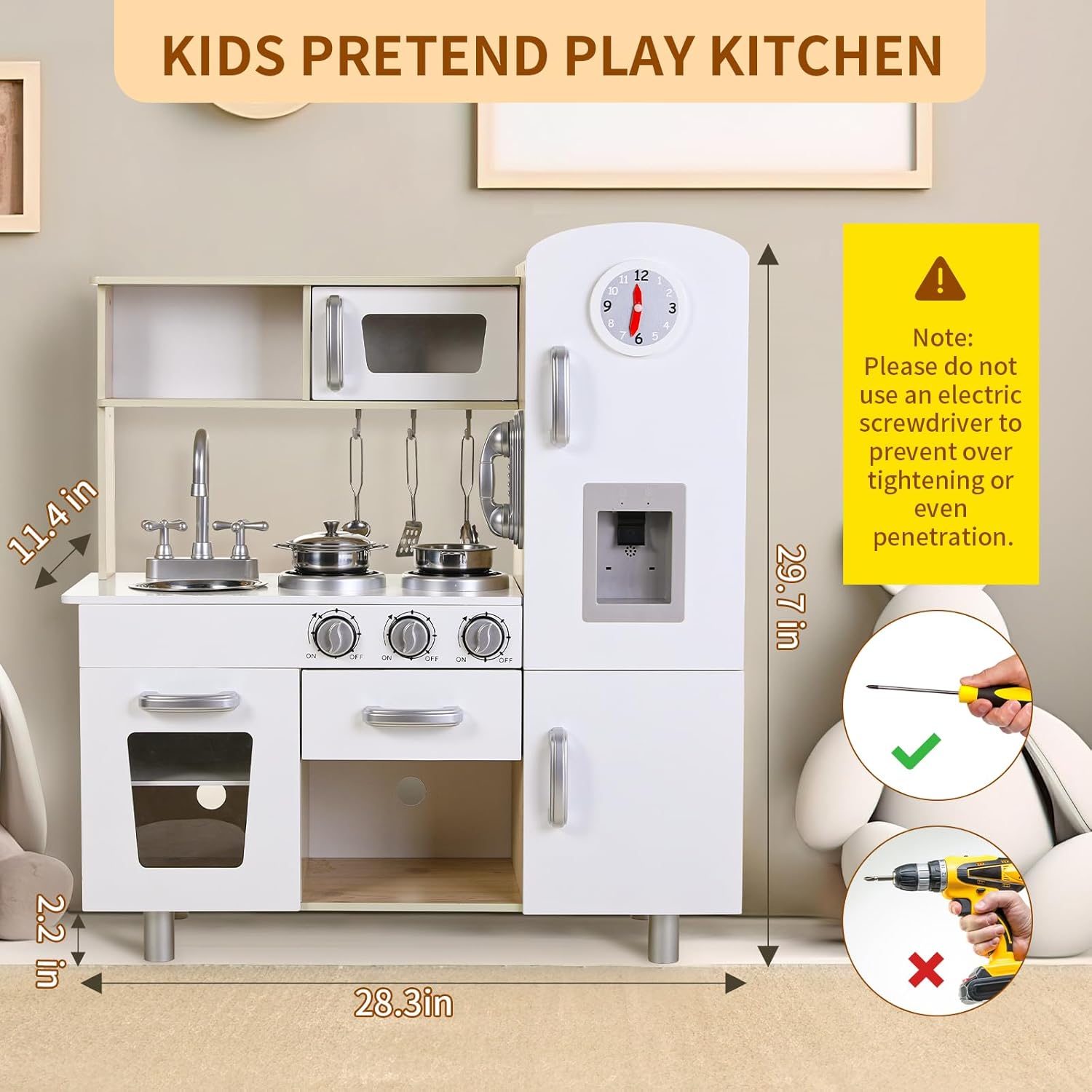 Arlopu Juegos de cocina preescolar, juego de cocina de simulación de madera, juego de cocina pequeño para niños pequeños con teléfono, estufa,