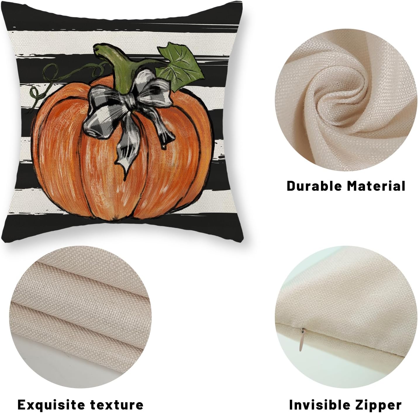 Juego de 2 fundas de almohada de otoño de 16 x 16 pulgadas, diseño de hojas de arce y rayas, decoración de otoño, de lino, Acción de Gracias, para
