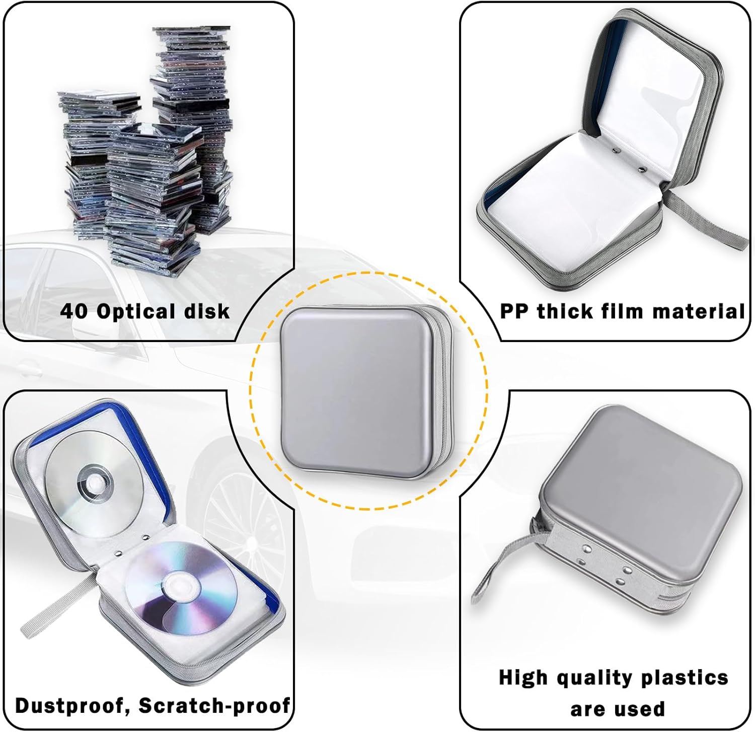 1 funda para CD, soporte para cartera de DVD, caja de almacenamiento de plástico con 40 folletos, funda de DVD portátil universal para techo