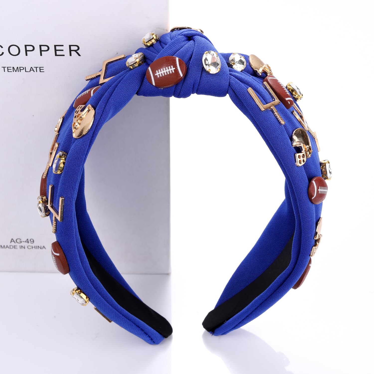 Diadema de fútbol para mujer, accesorios de fútbol con cuentas de diamantes de imitación, diadema anudada de cristal, adorno para el día del juego,