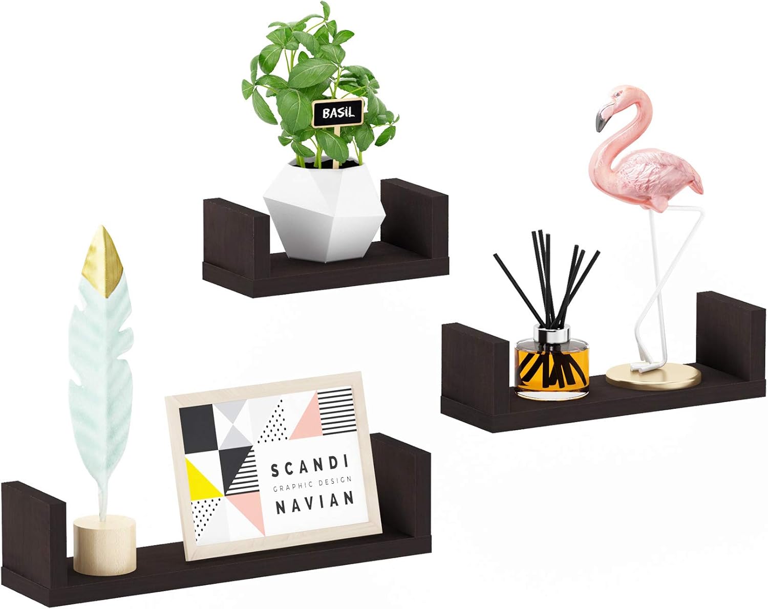 FURINNO Estantes flotantes montados en la pared Indo, Espresso