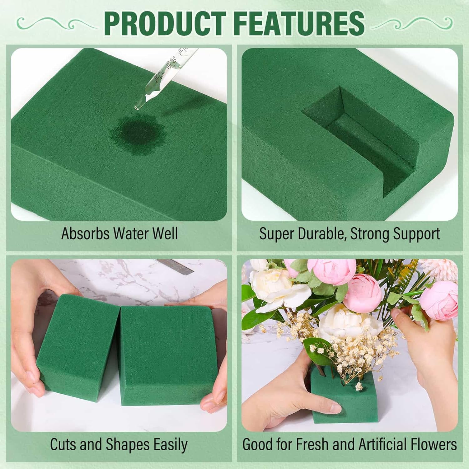 6 bloques de espuma floral para arreglos florales, espuma floral verde húmeda y seca para bodas, cumpleaños, decoración del hogar (tamaño pequeño