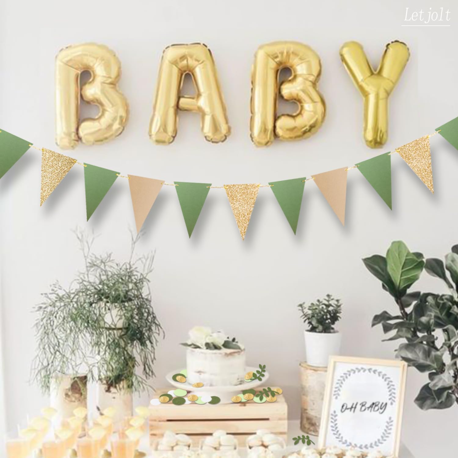 Cartel de papel con purpurina dorada y verde triangular, suministros de decoración de fiesta, letreros para cumpleaños, guardería, aniversario, Año