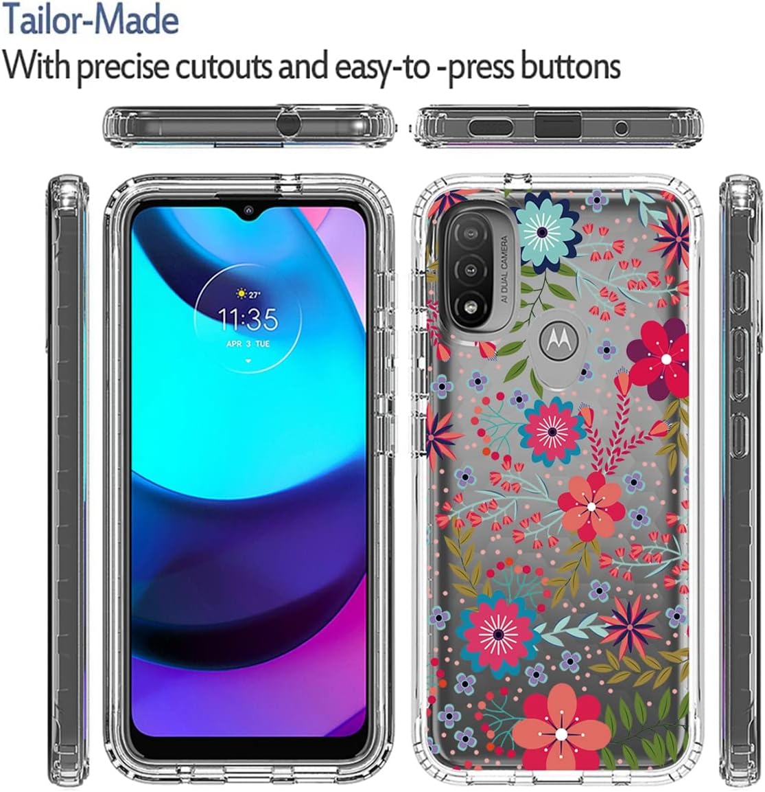 Vokuha Funda para Moto E20Moto E30Moto E40, XT2155 con protector de pantalla de vidrio templado, funda protectora de TPU transparente floral a